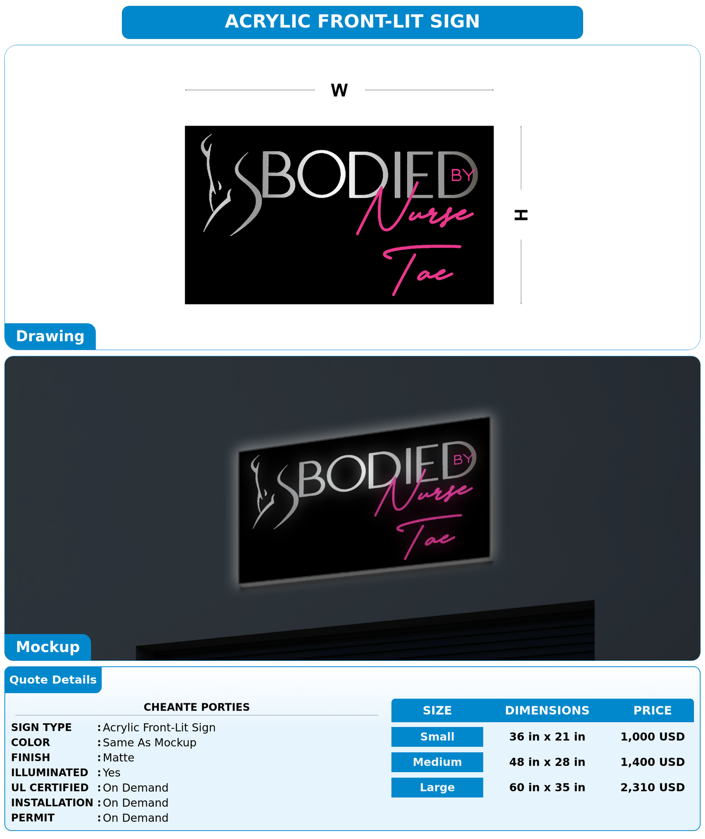 CUSTOM MOCKUP SIGN FOR Cheante porties