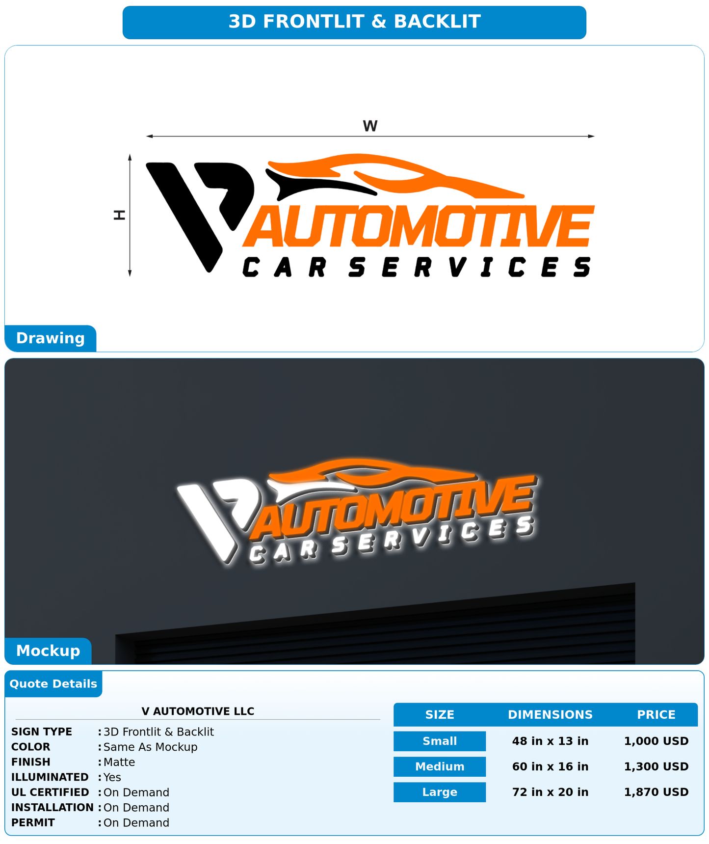 CUSTOM MOCKUP SIGN FOR V Automotive LLC