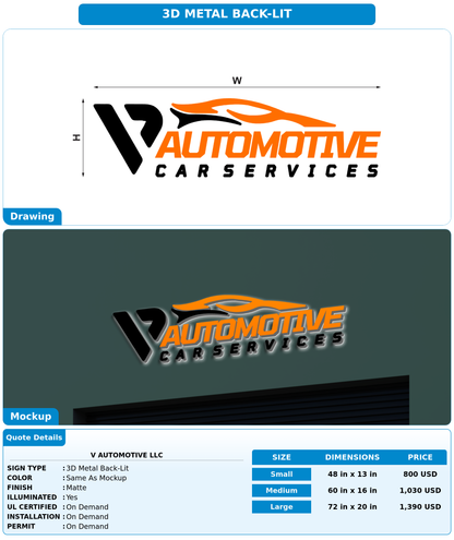 CUSTOM MOCKUP SIGN FOR V Automotive LLC