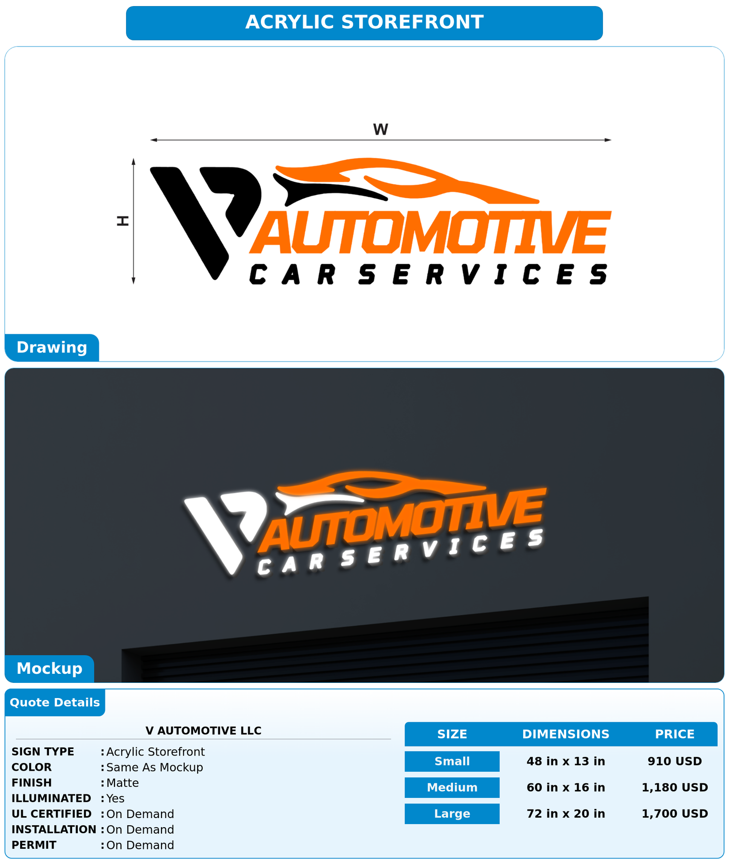 CUSTOM MOCKUP SIGN FOR V Automotive LLC