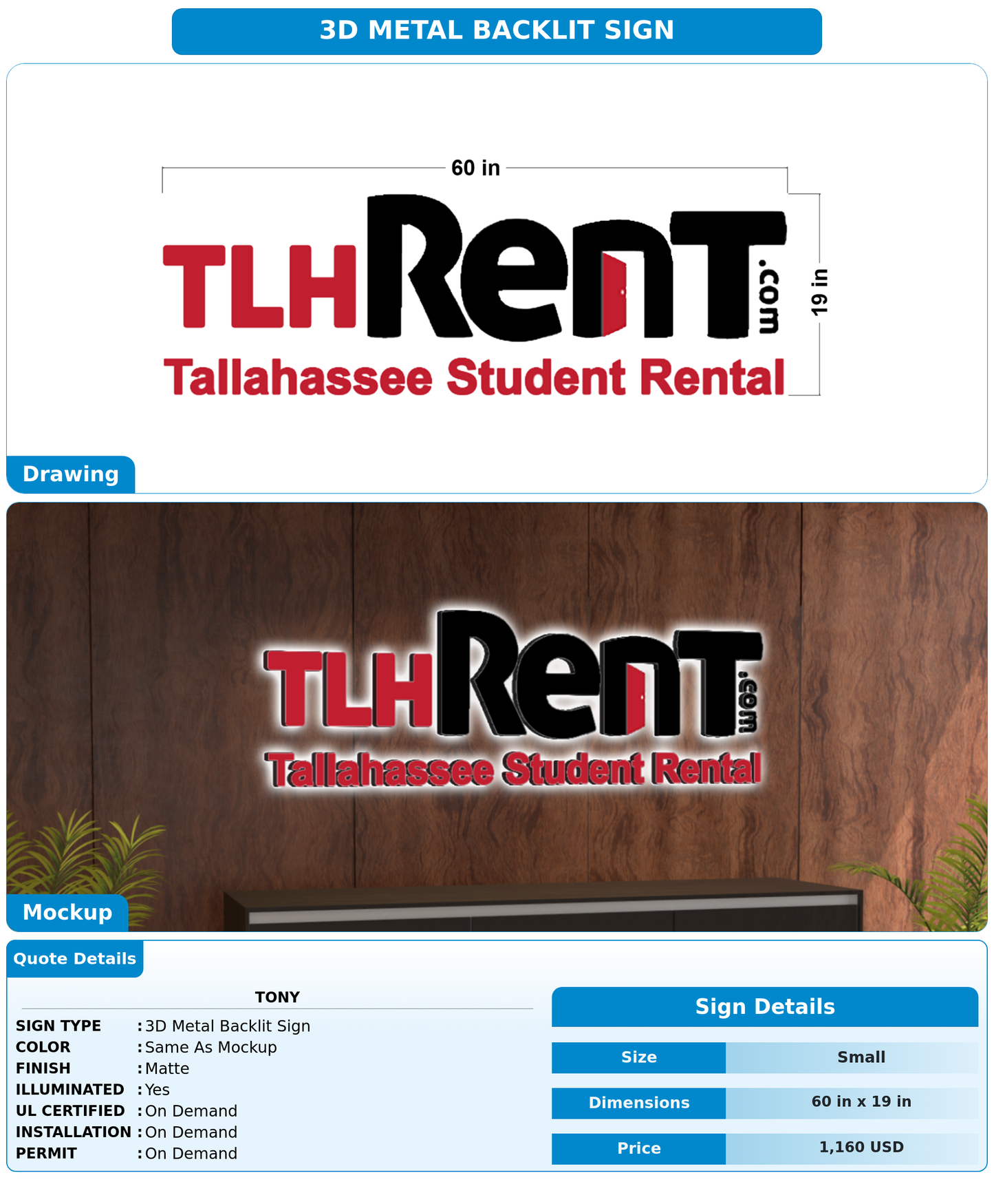 CUSTOM MOCKUP SIGN FOR tony
