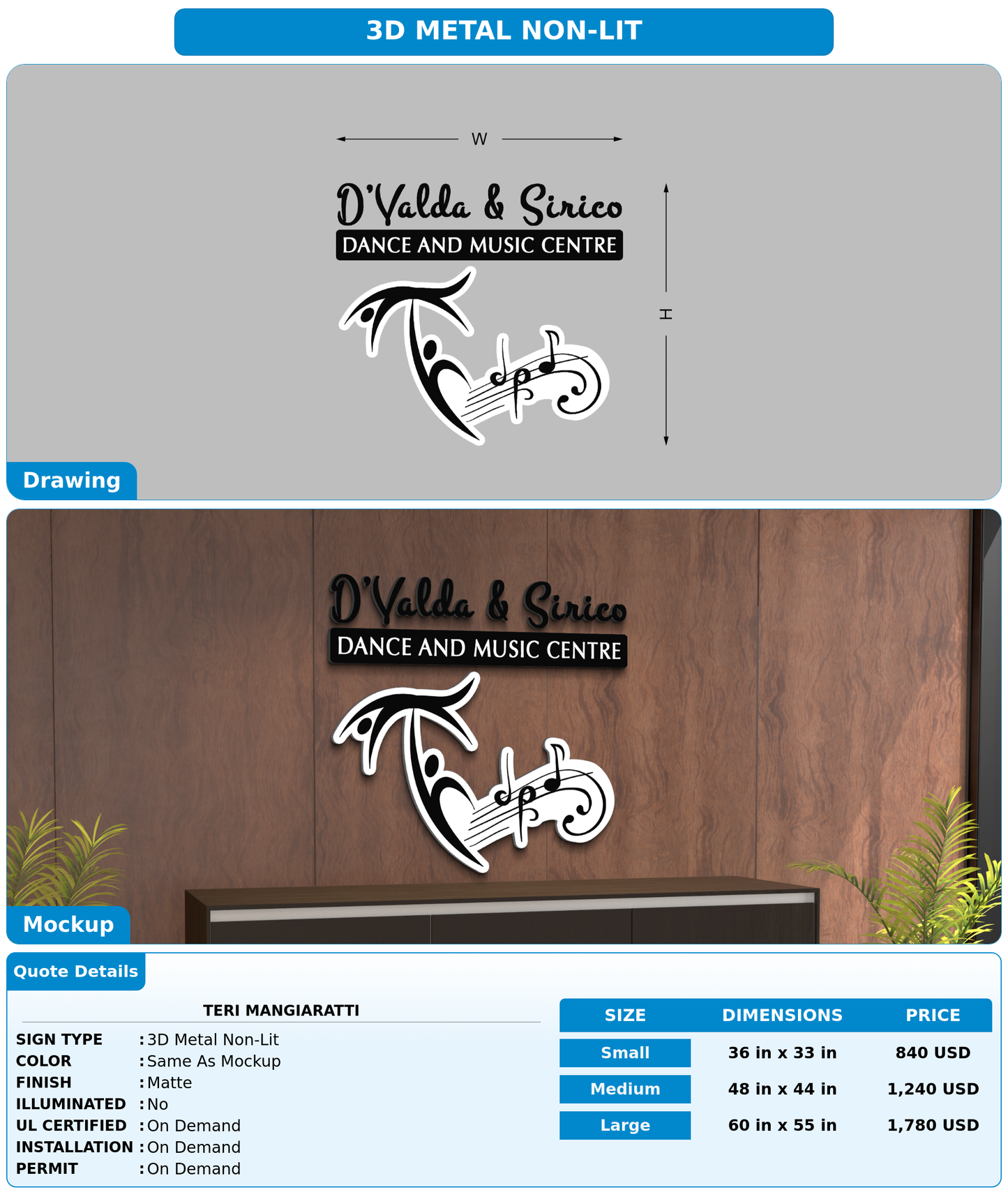 CUSTOM MOCKUP SIGN FOR Teri Mangiaratti