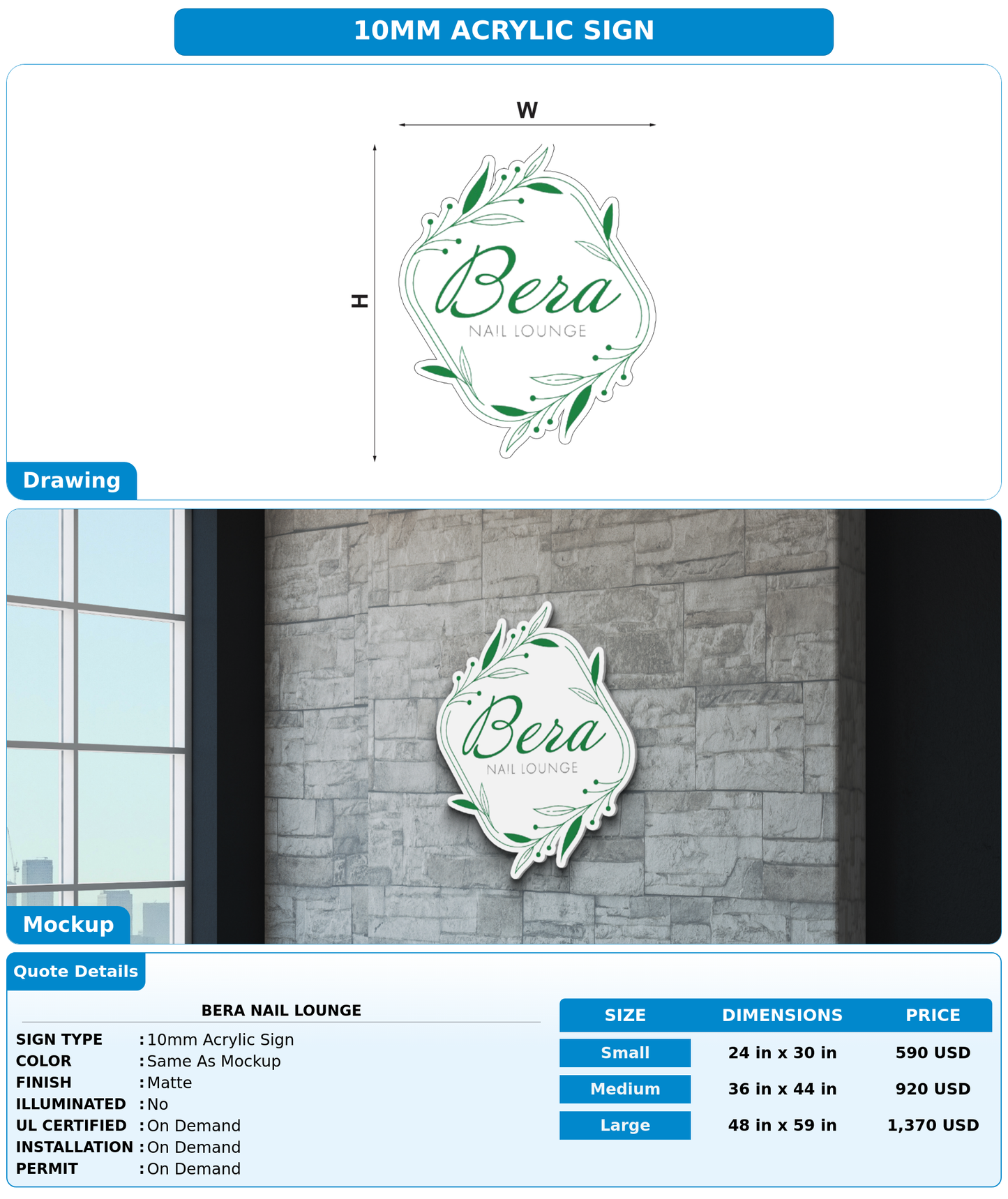 CUSTOM MOCKUP SIGN FOR bera nail lounge