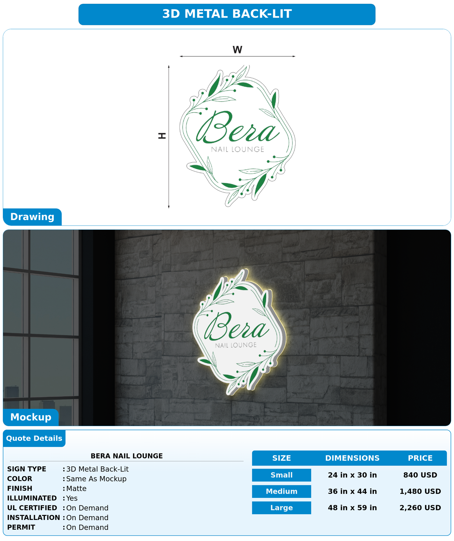 CUSTOM MOCKUP SIGN FOR bera nail lounge