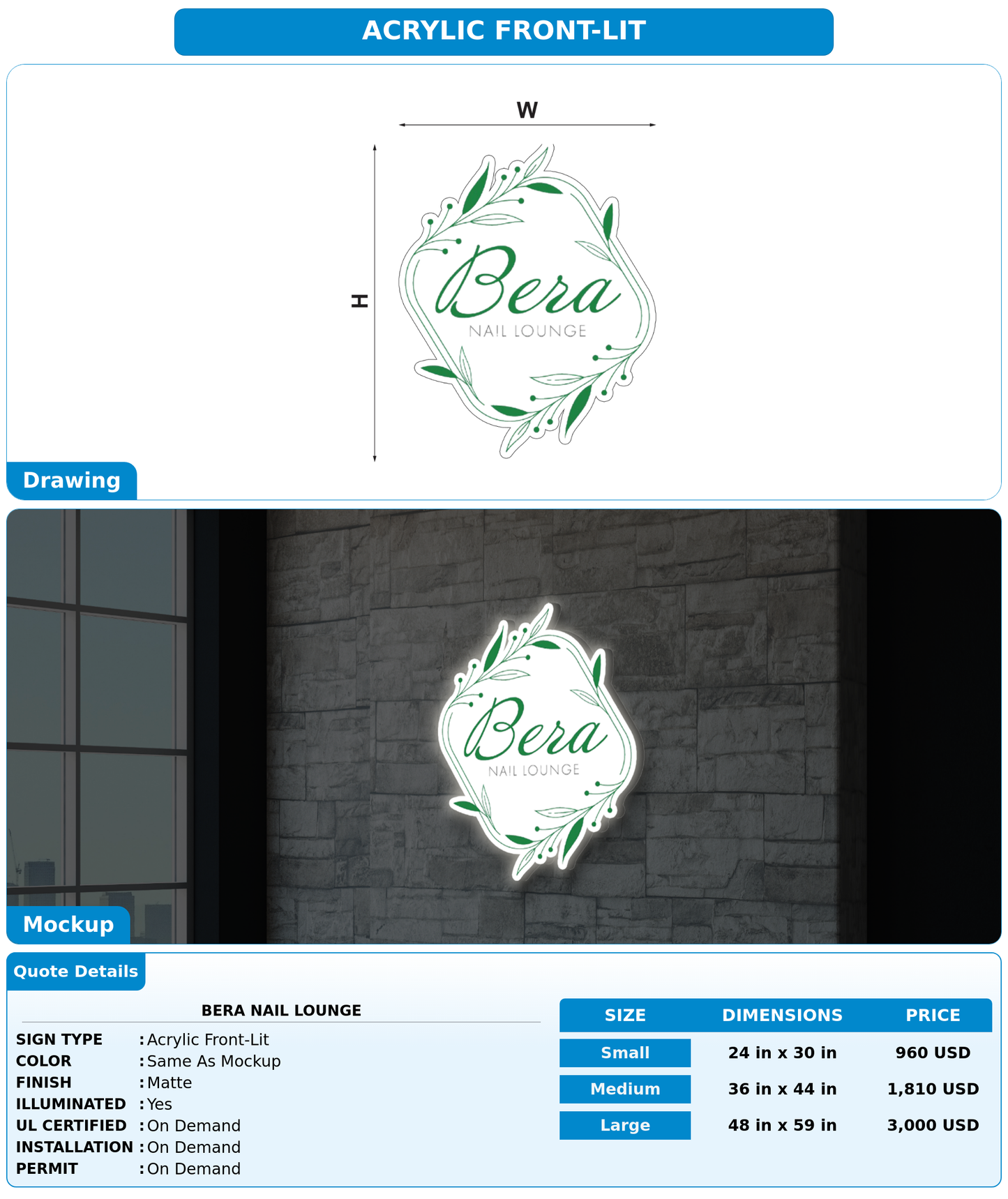 CUSTOM MOCKUP SIGN FOR bera nail lounge