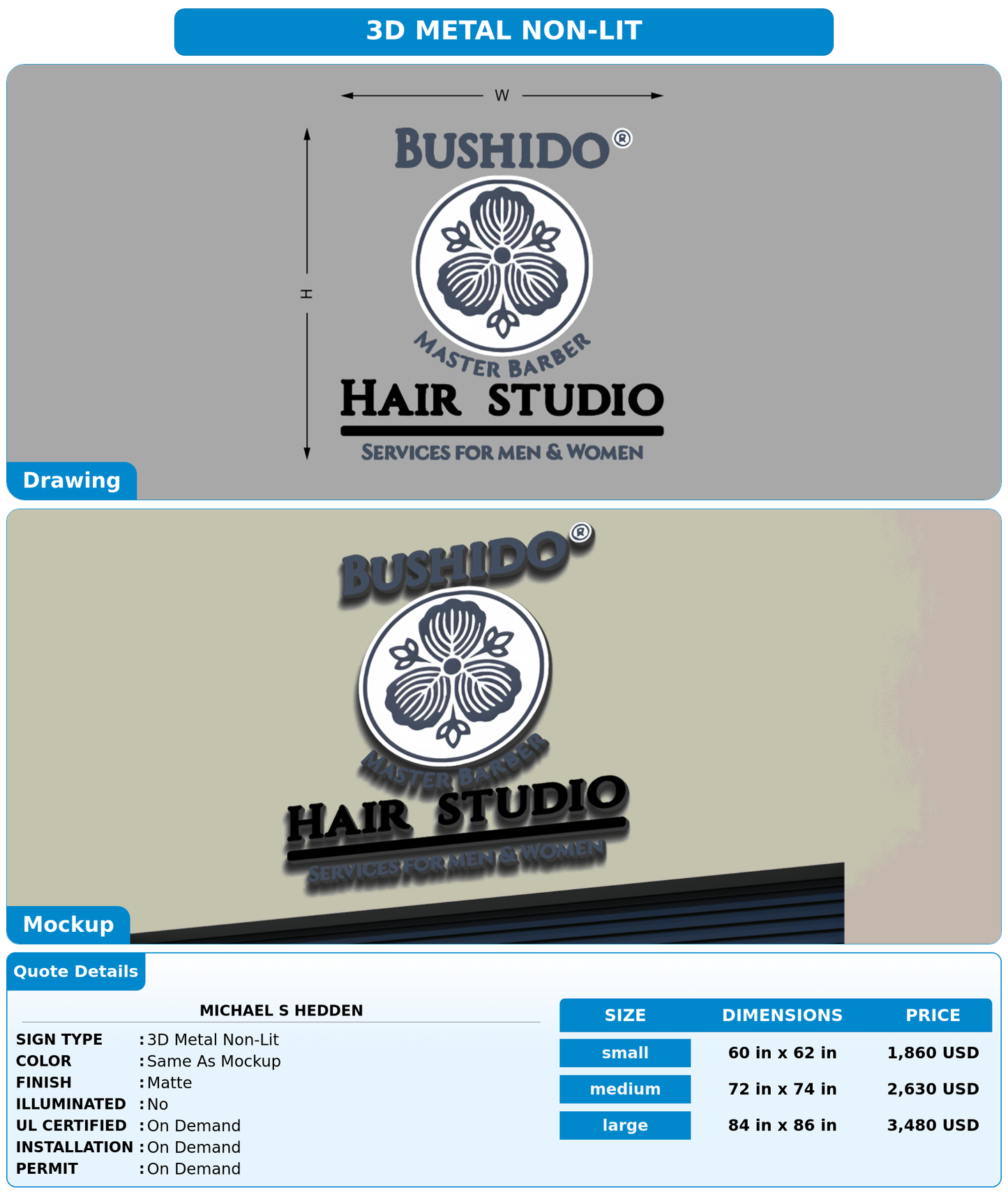 CUSTOM MOCKUP SIGN FOR Michael S Hedden