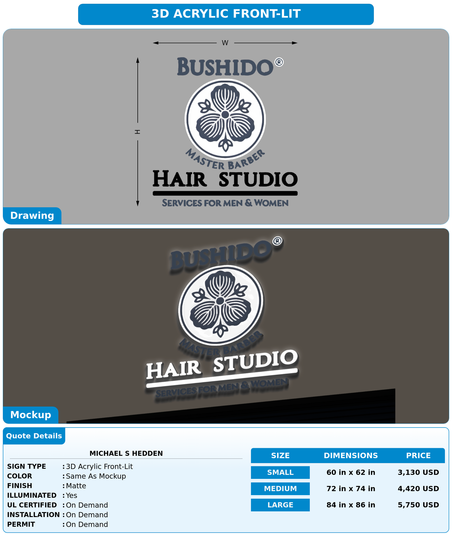 CUSTOM MOCKUP SIGN FOR Michael S Hedden