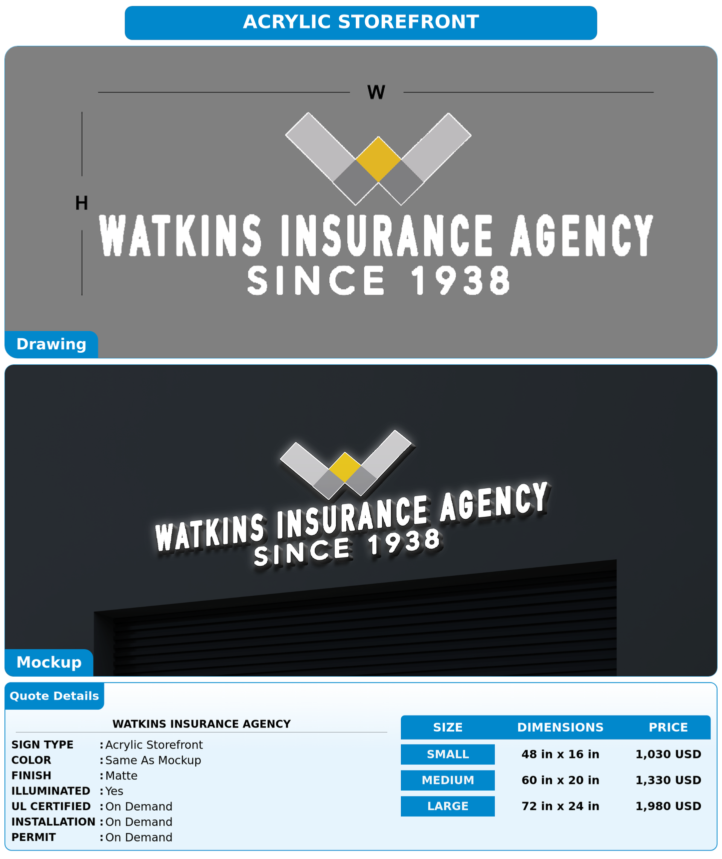 CUSTOM MOCKUP SIGN FOR Watkins Insurance Agency