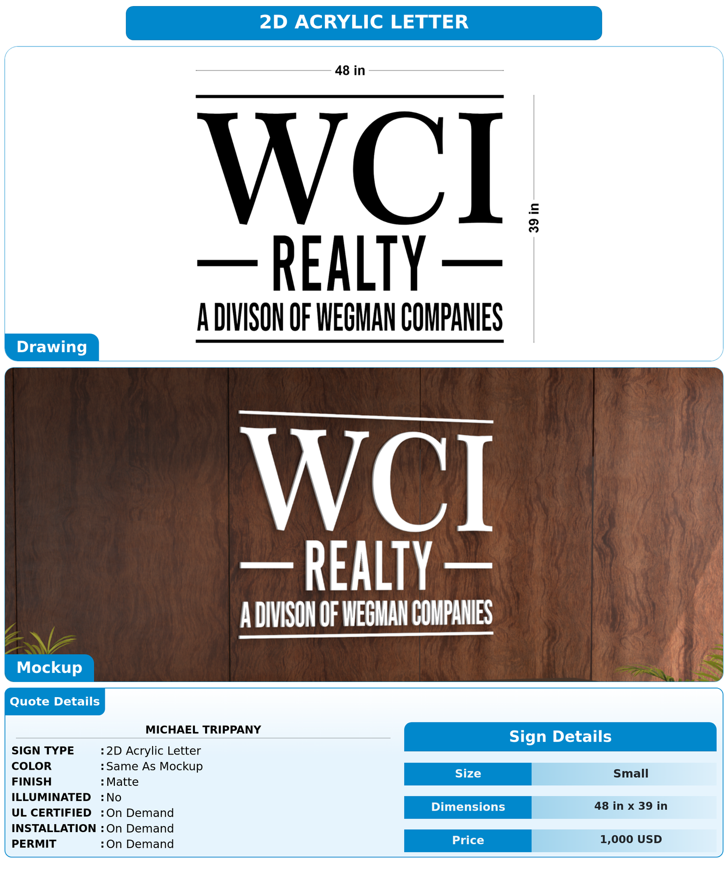 CUSTOM MOCKUP SIGN FOR Michael Trippany