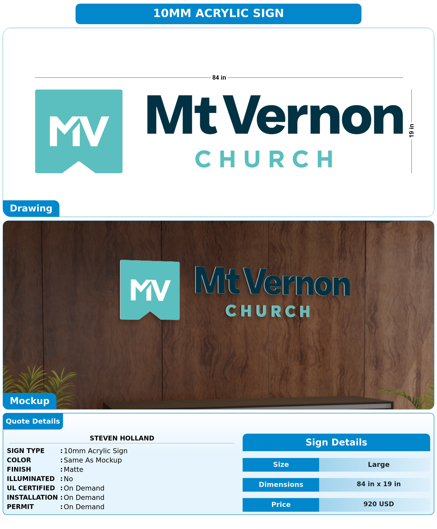 CUSTOM MOCKUP SIGN FOR Steven Holland