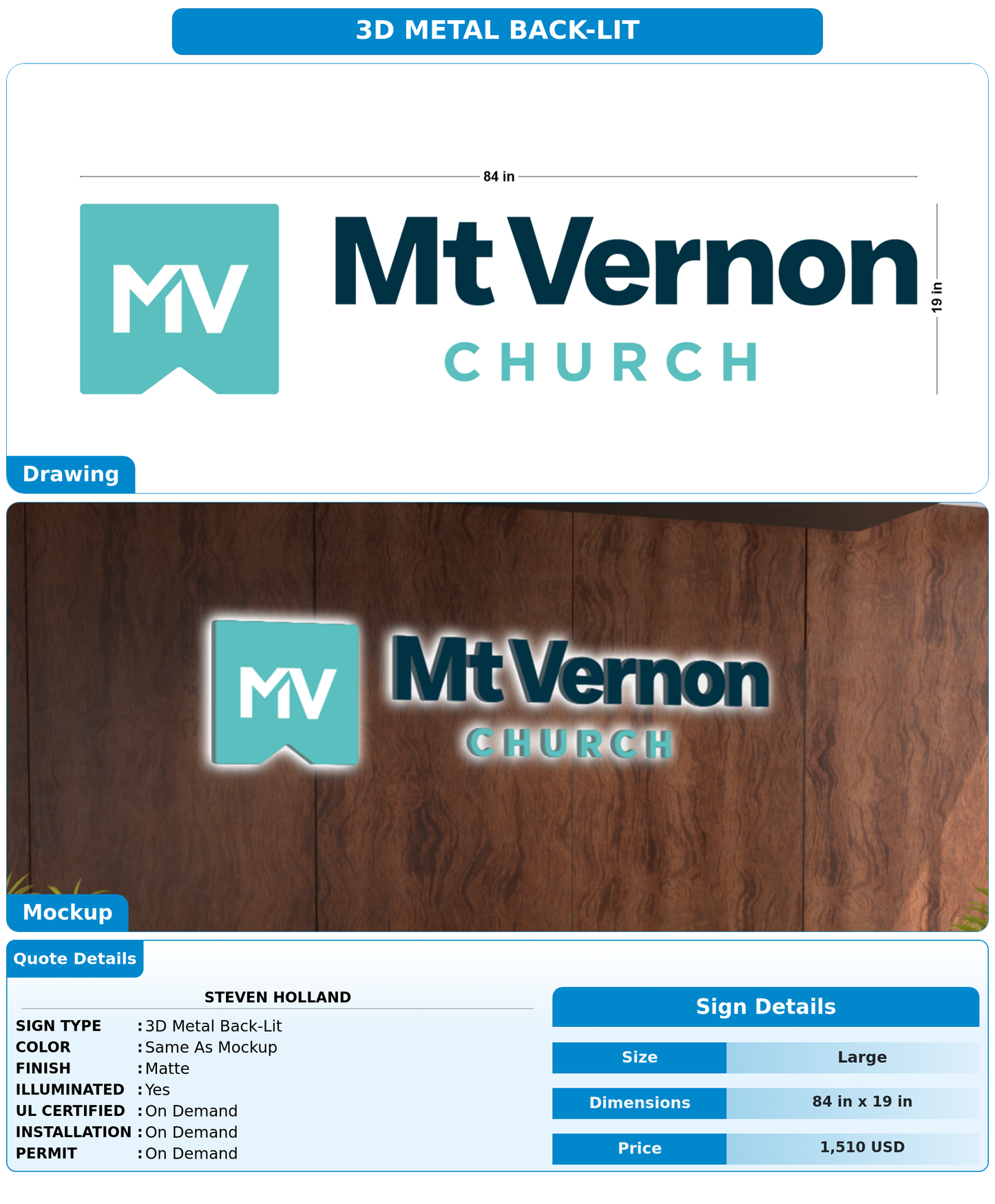 CUSTOM MOCKUP SIGN FOR Steven Holland