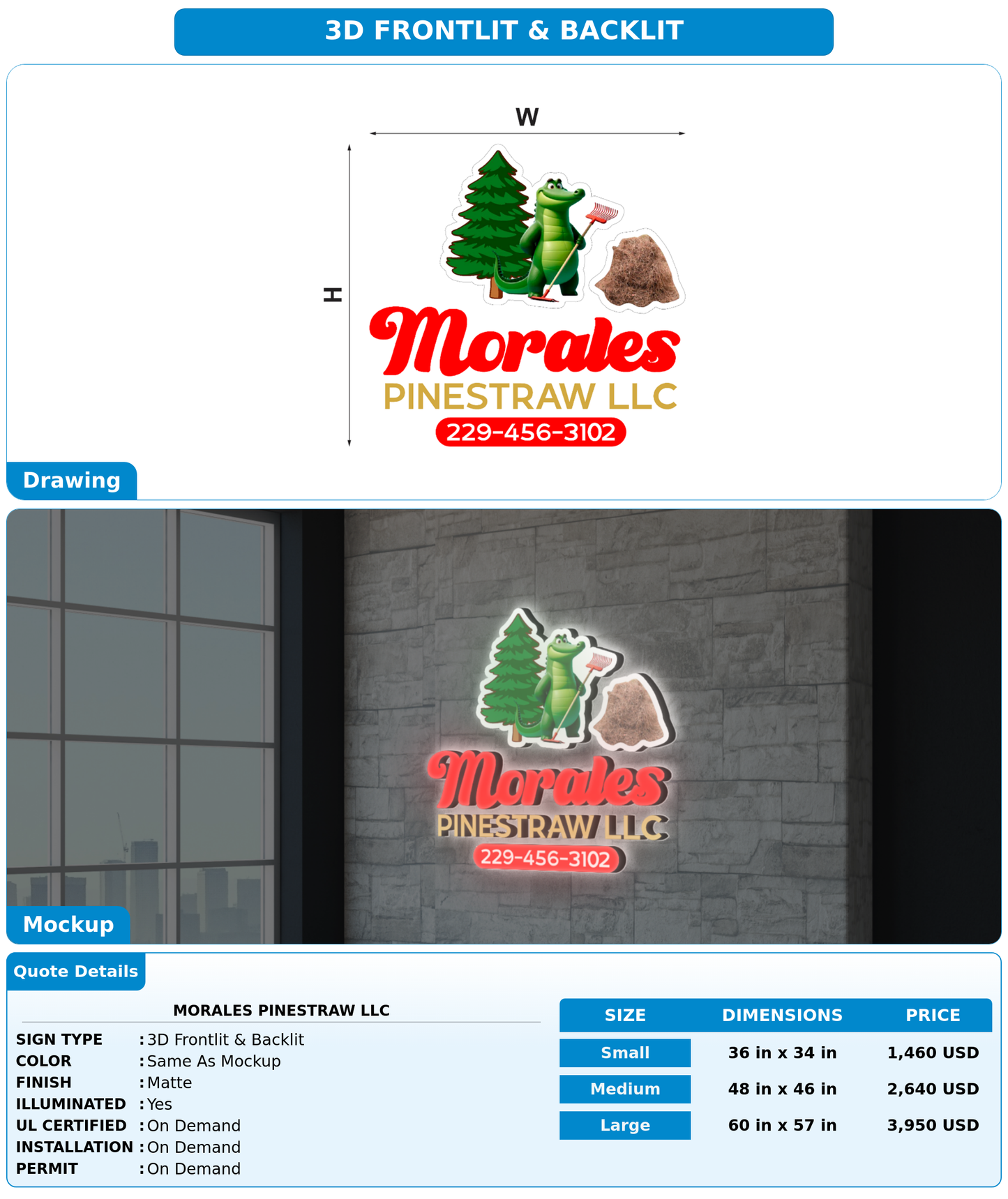 CUSTOM MOCKUP SIGN FOR Morales pinestraw LLC