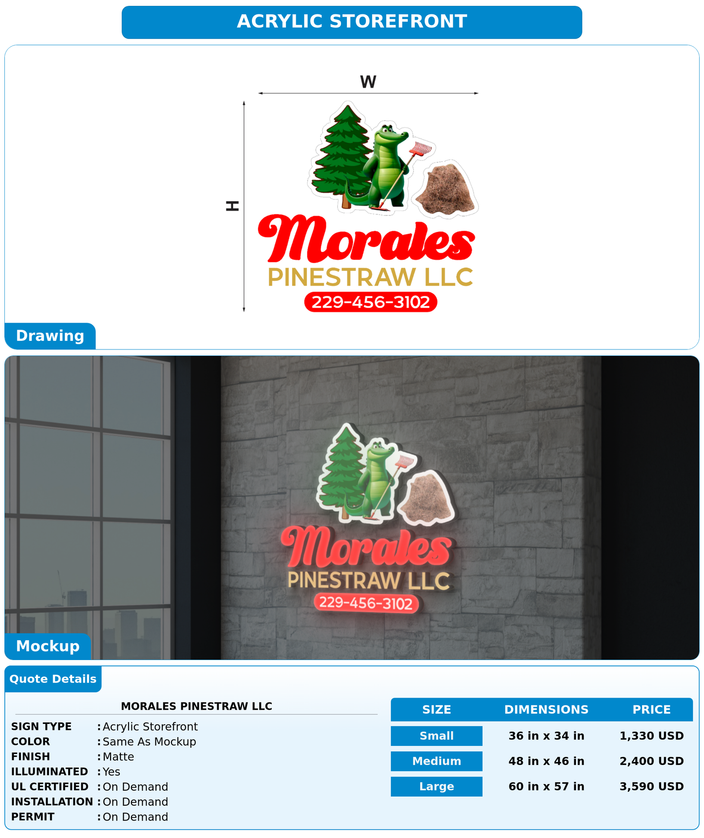 CUSTOM MOCKUP SIGN FOR Morales pinestraw LLC