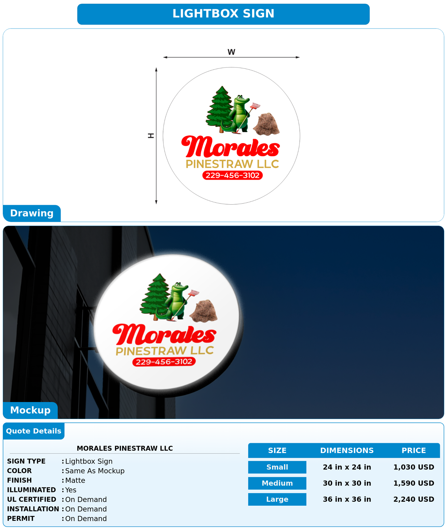 CUSTOM MOCKUP SIGN FOR Morales pinestraw LLC