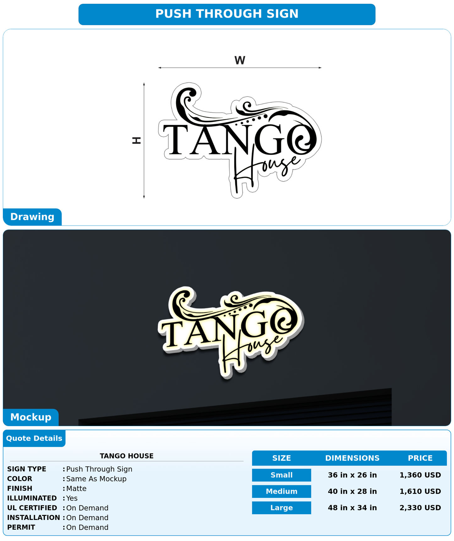 CUSTOM MOCKUP SIGN FOR tango house