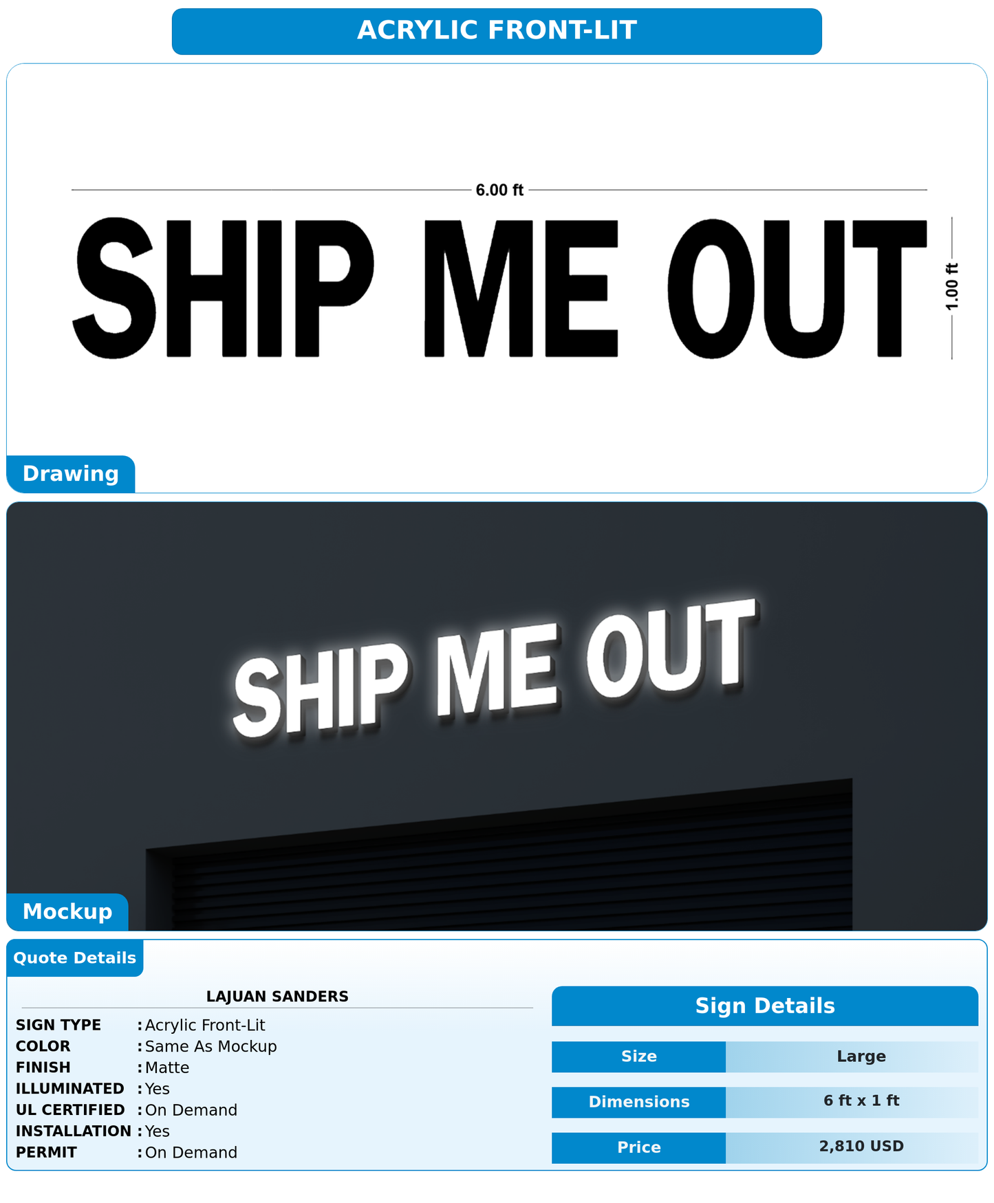 50% Payment for CUSTOM MOCKUP SIGN FOR LaJuan Sanders