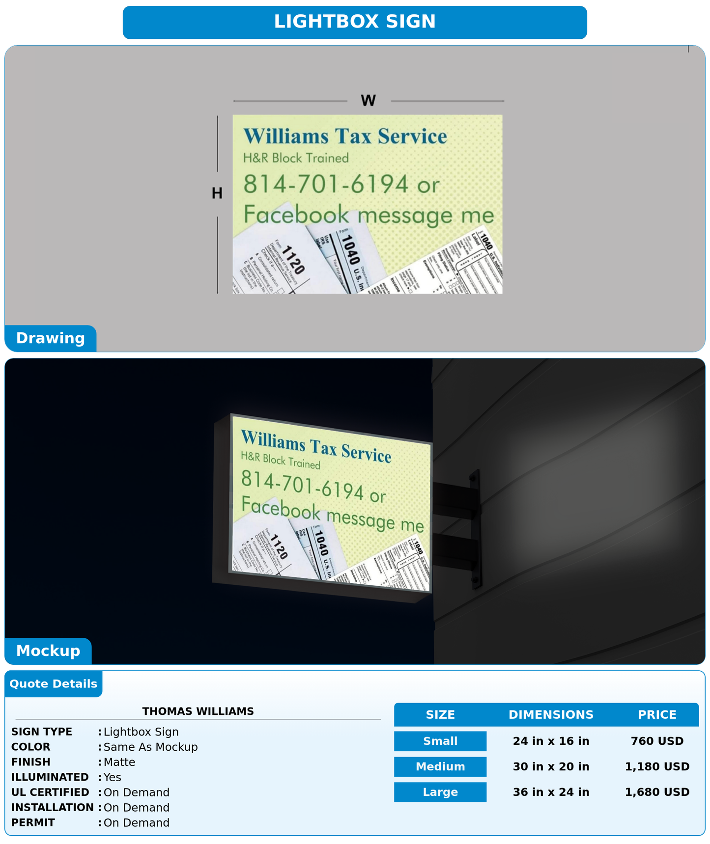 CUSTOM MOCKUP SIGN FOR THOMAS WILLIAMS