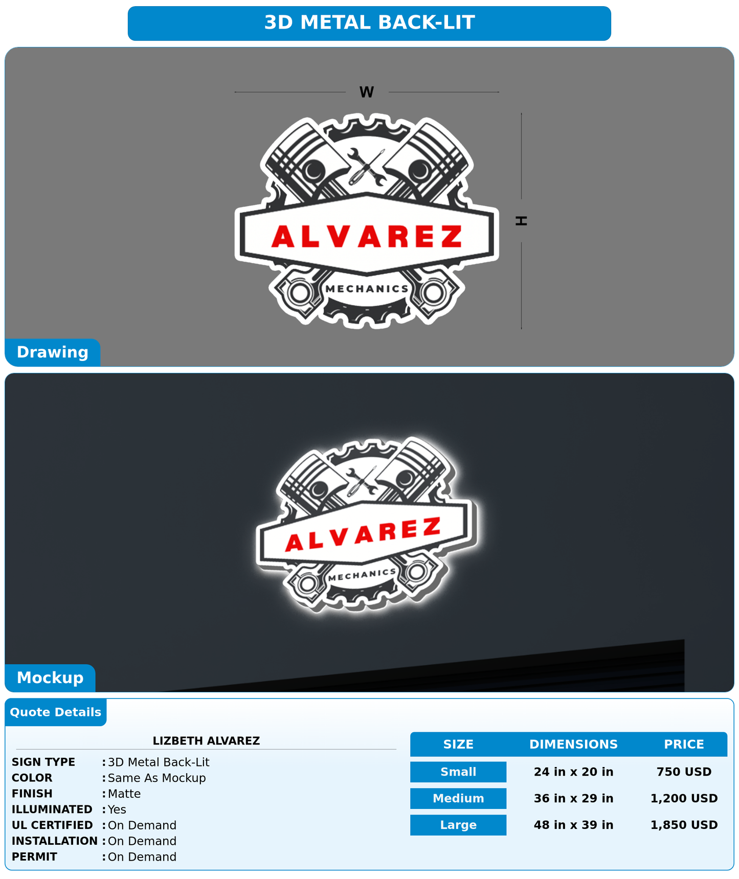 CUSTOM MOCKUP SIGN FOR Lizbeth Alvarez