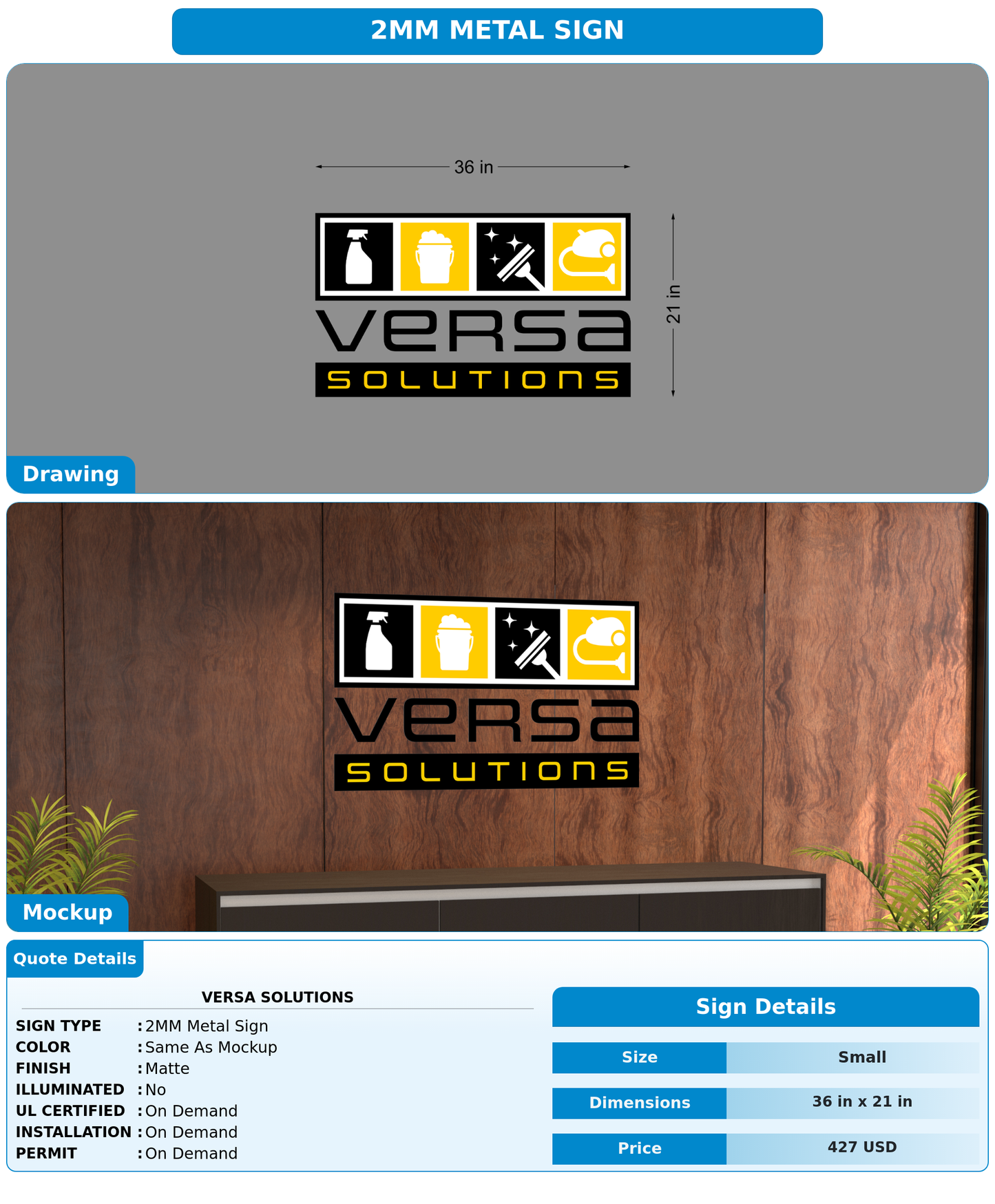 CUSTOM MOCKUP SIGN FOR Versa Solutions