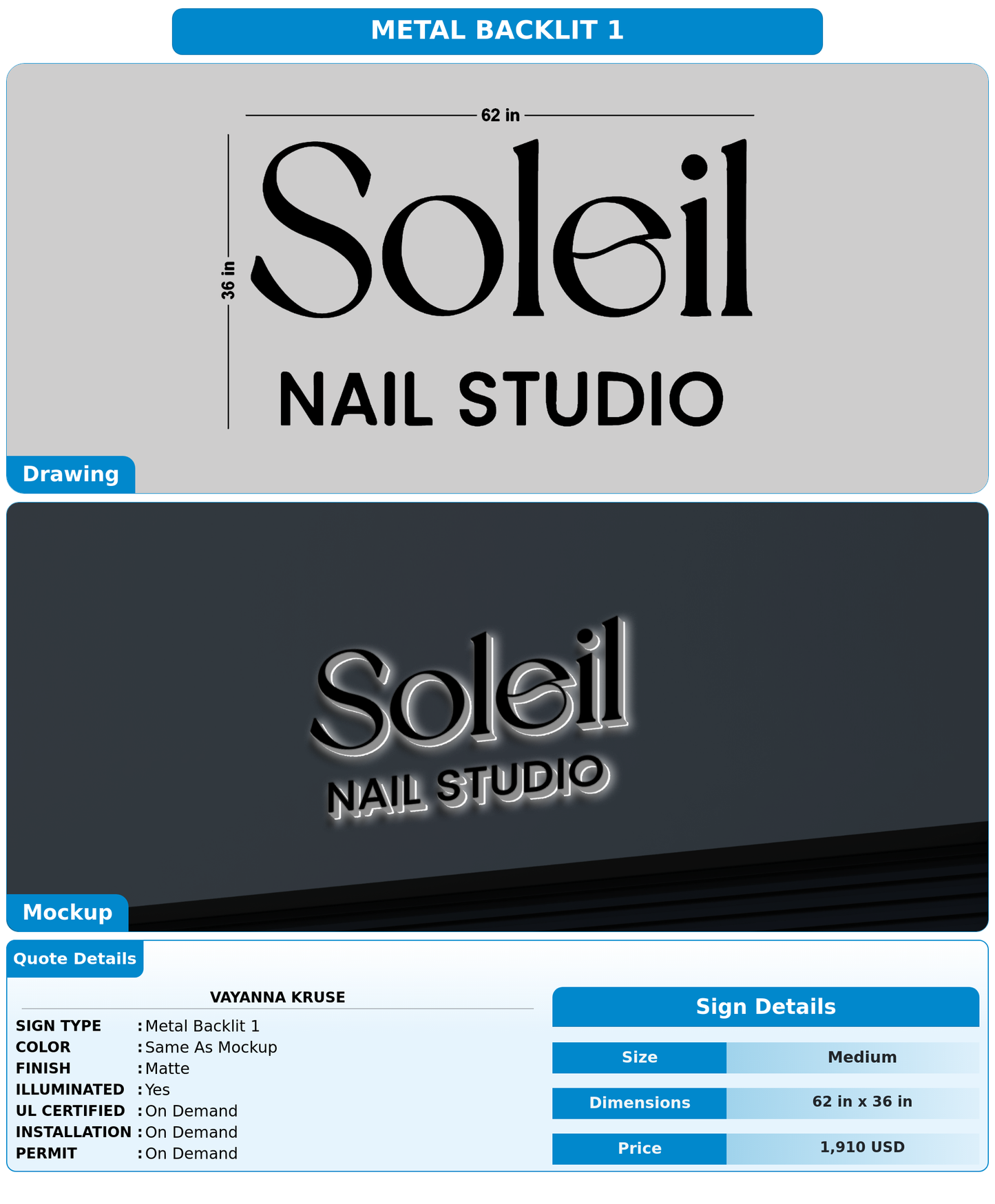 CUSTOM MOCKUP SIGN FOR Vayanna Kruse