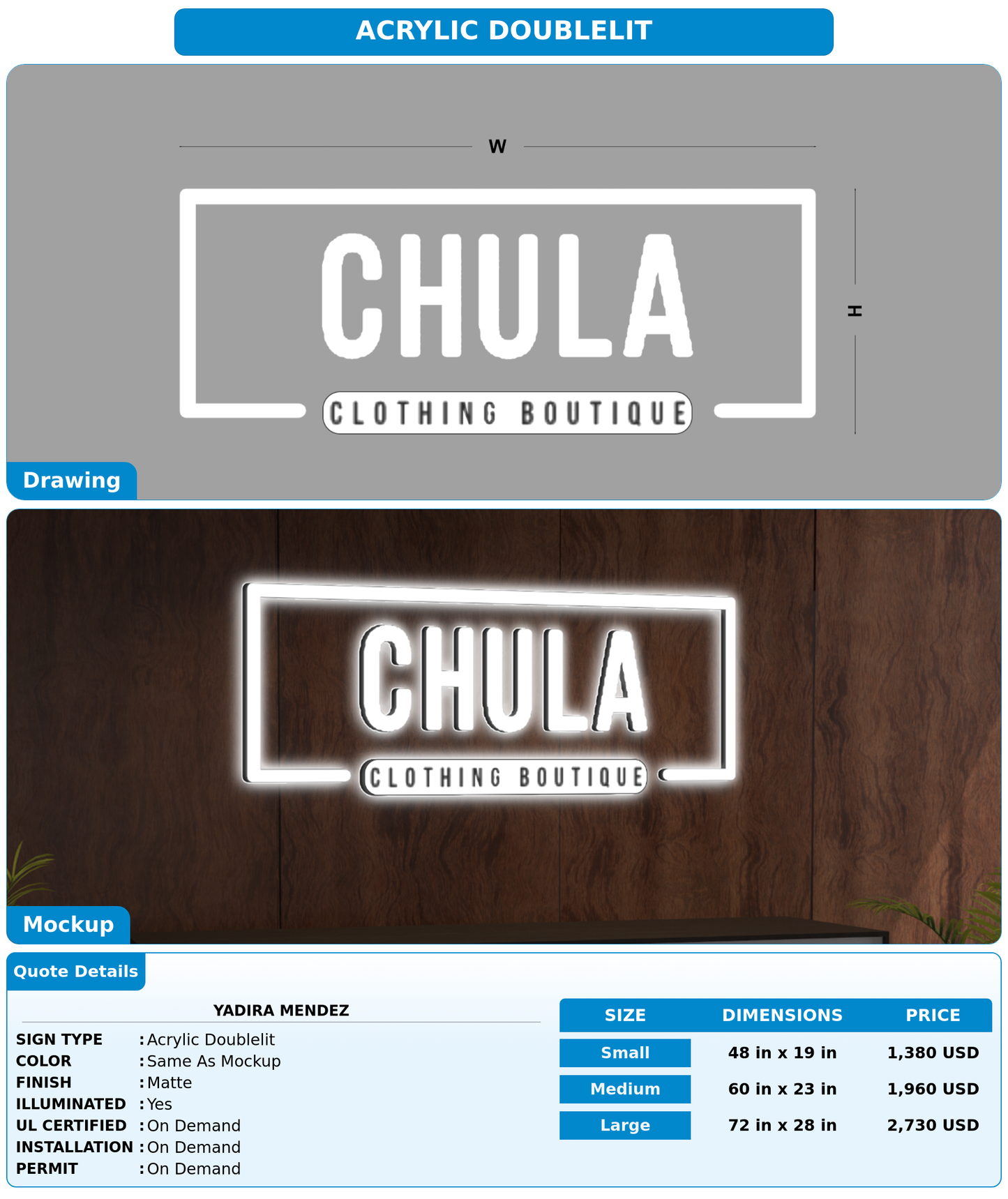 CUSTOM MOCKUP SIGN FOR Yadira Mendez