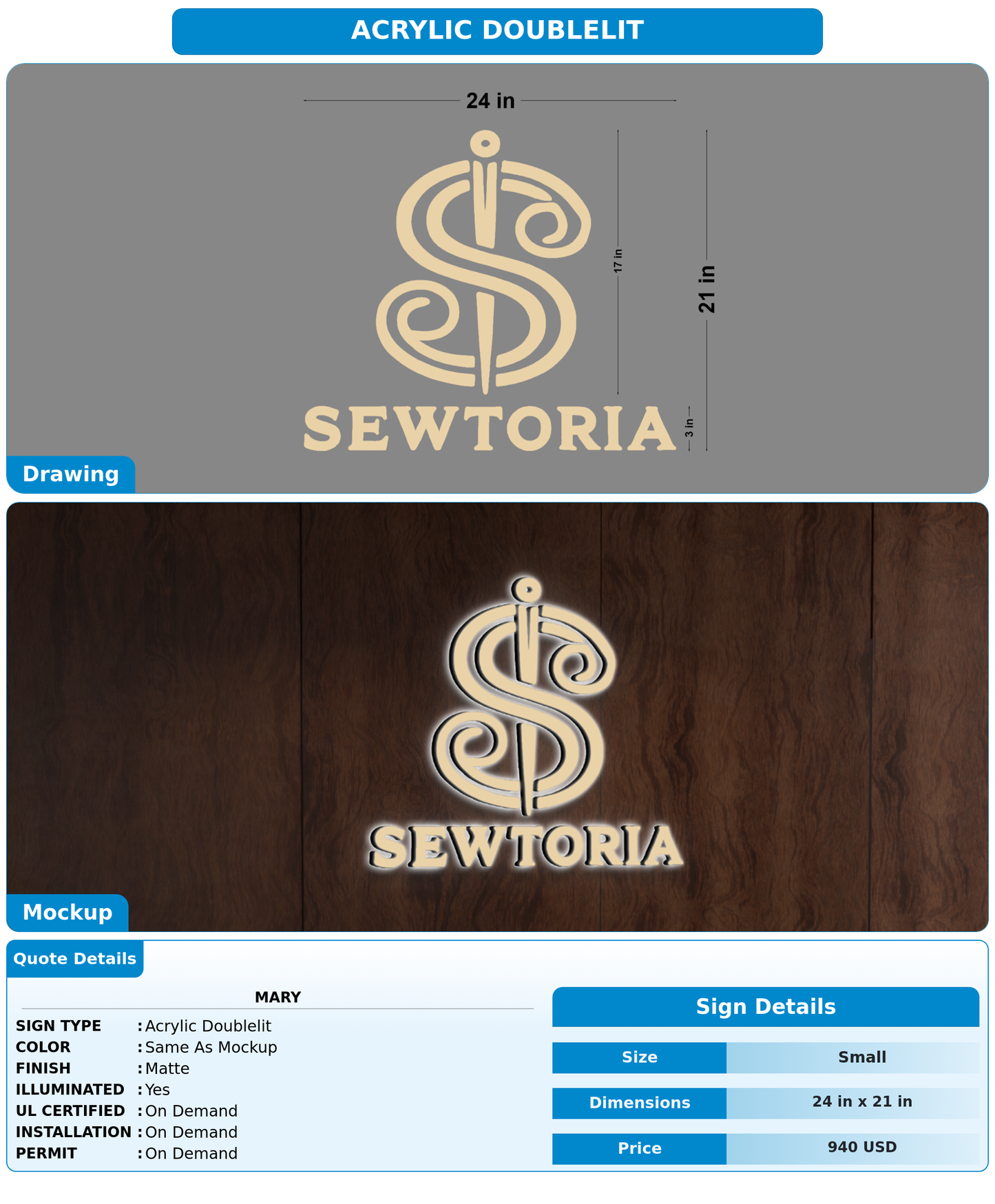 CUSTOM MOCKUP SIGN FOR Mary