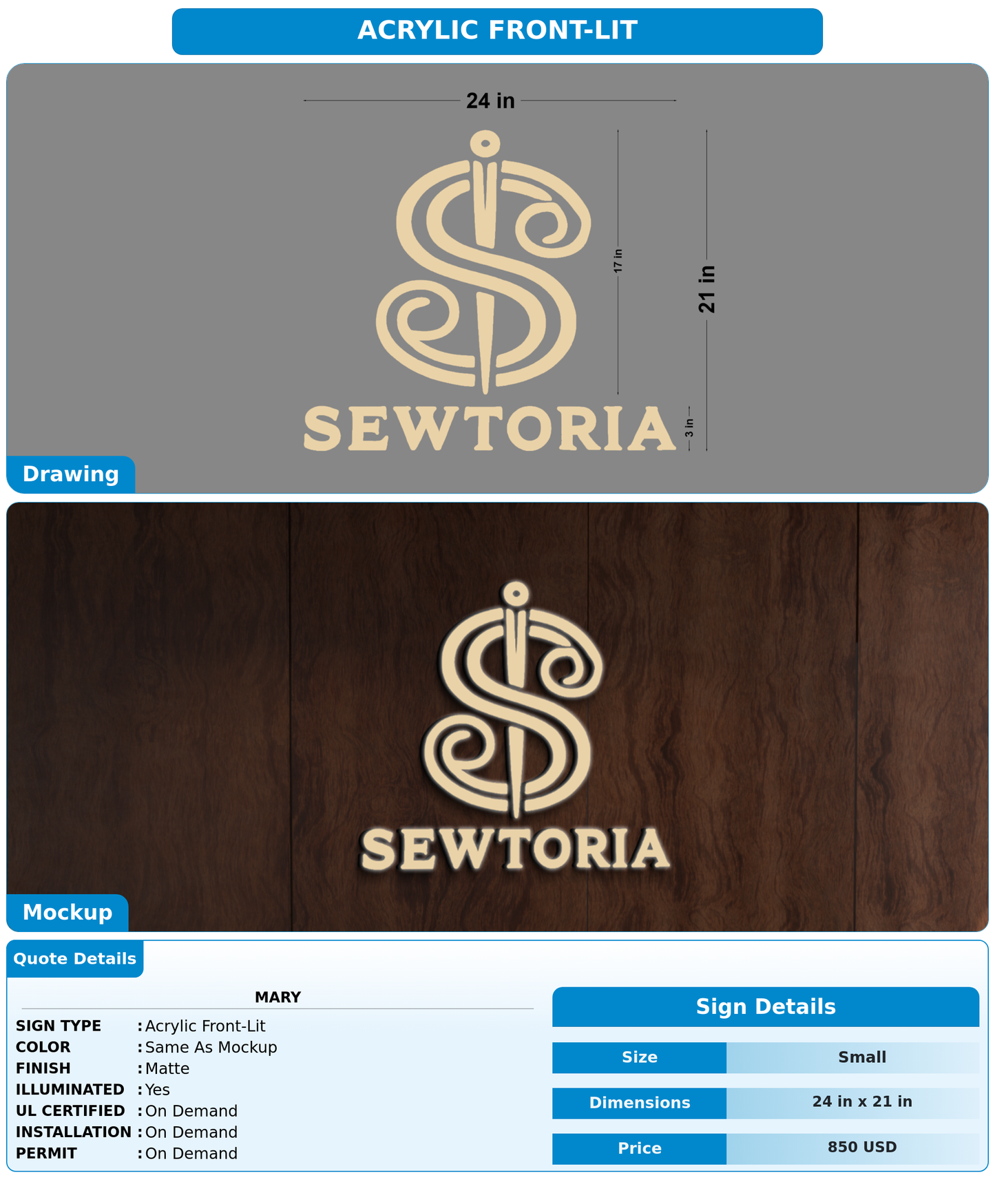 CUSTOM MOCKUP SIGN FOR Mary