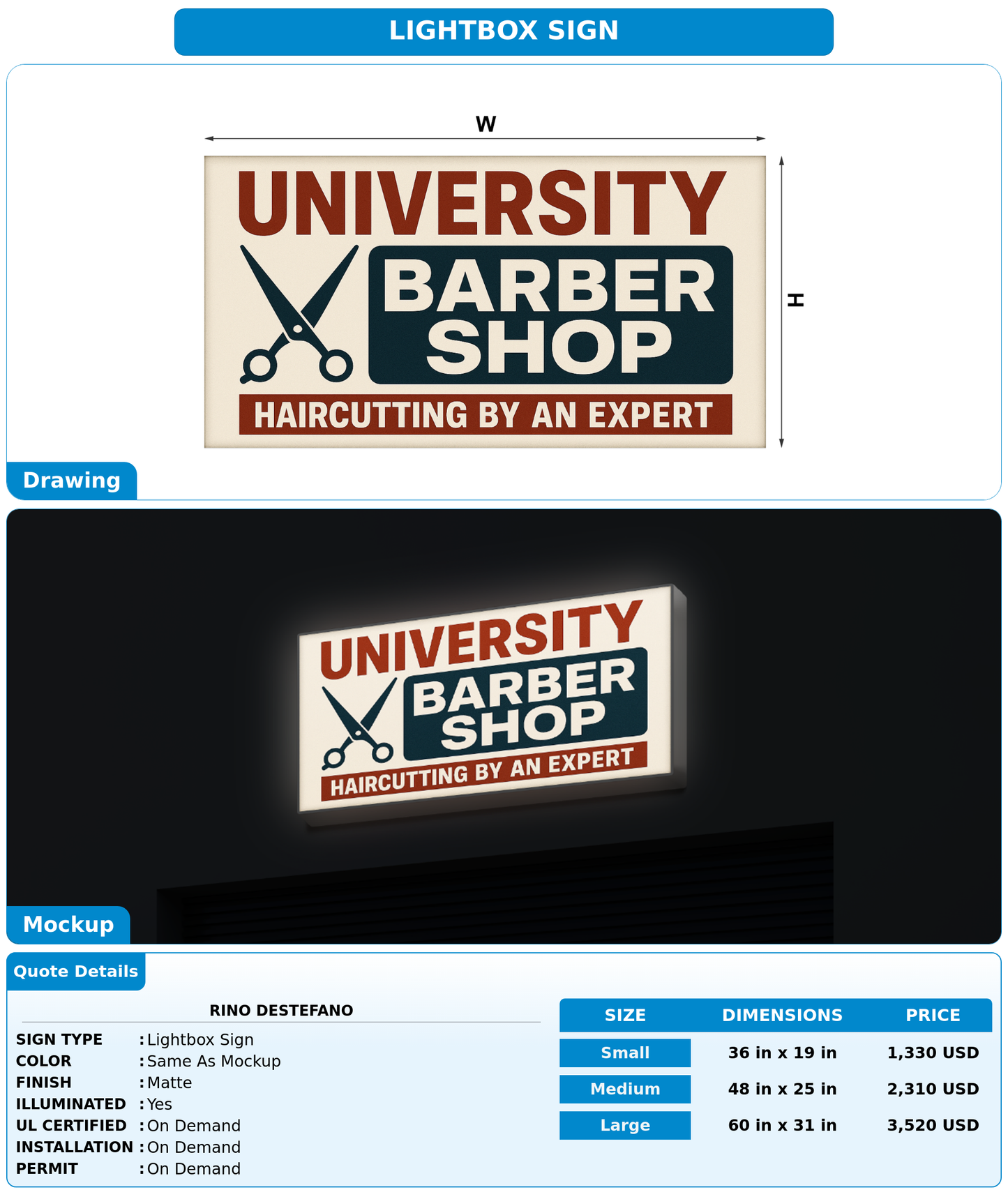 CUSTOM MOCKUP SIGN FOR Rino DeStefano