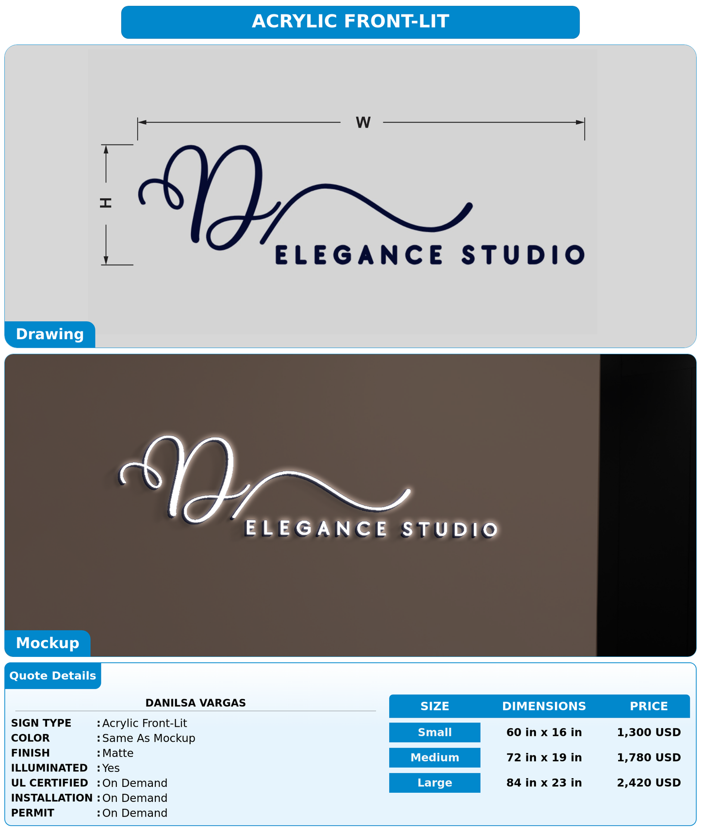 CUSTOM MOCKUP SIGN FOR Danilsa Vargas