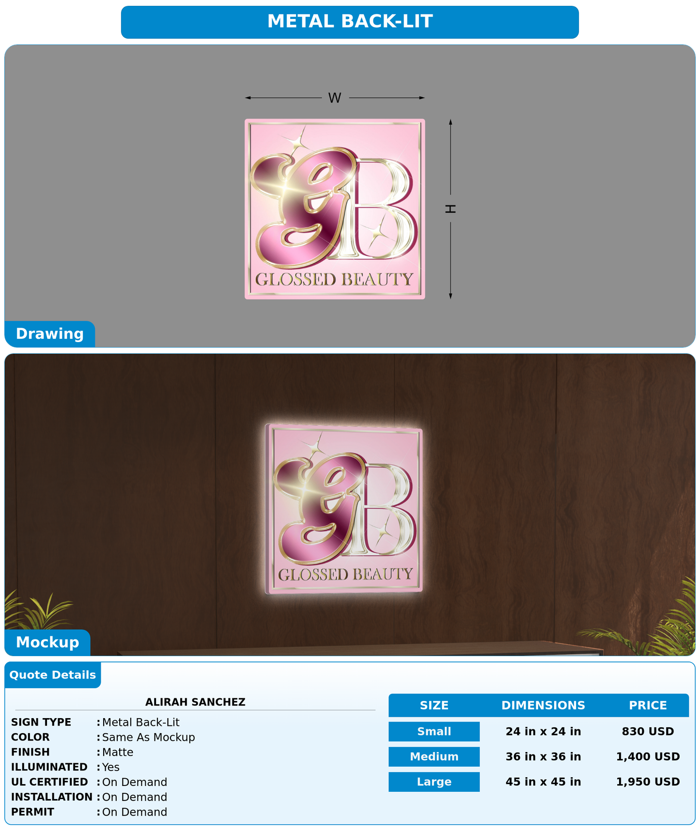 CUSTOM MOCKUP SIGN FOR Alirah Sanchez
