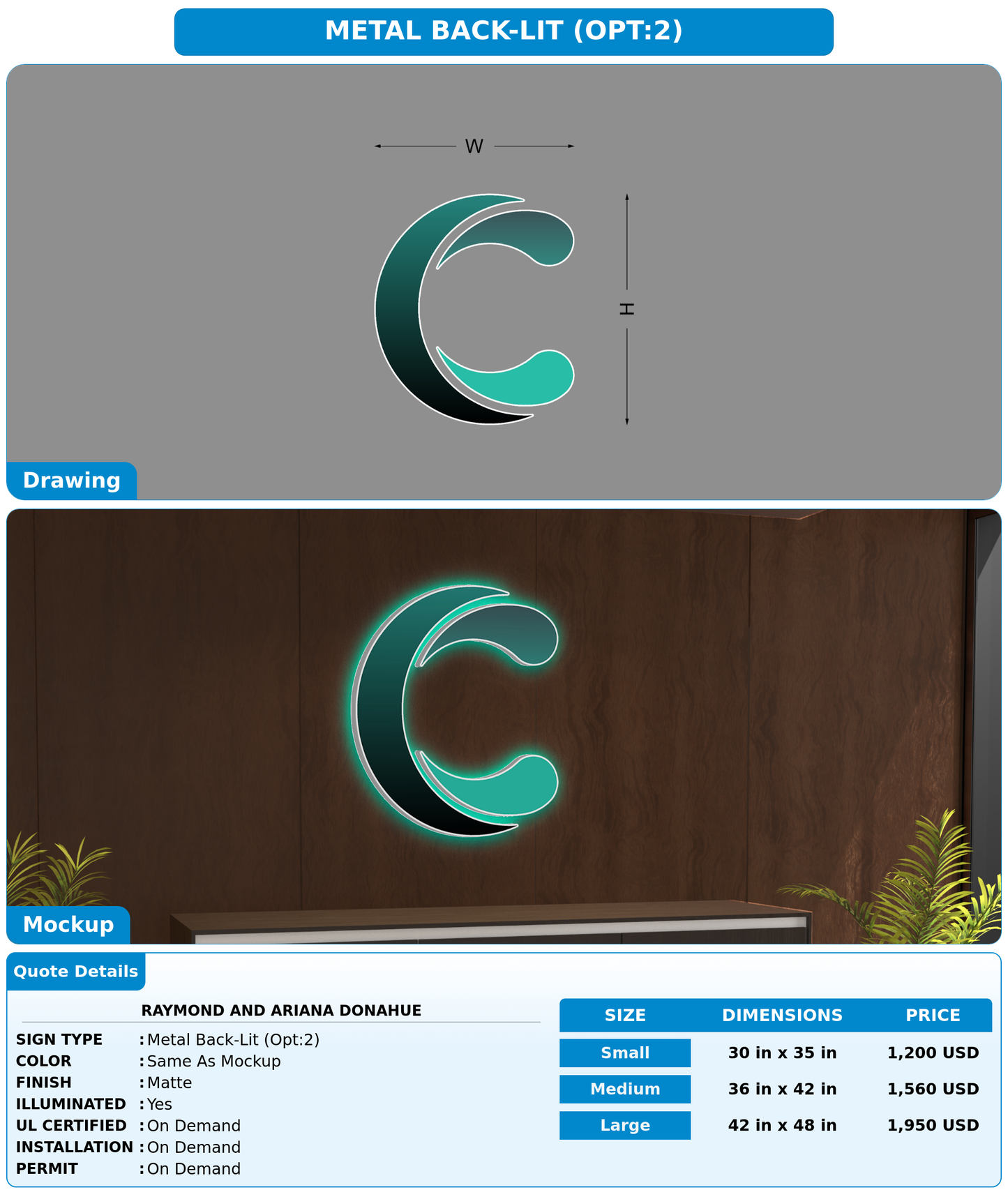 CUSTOM MOCKUP SIGN FOR Raymond and Ariana Donahue