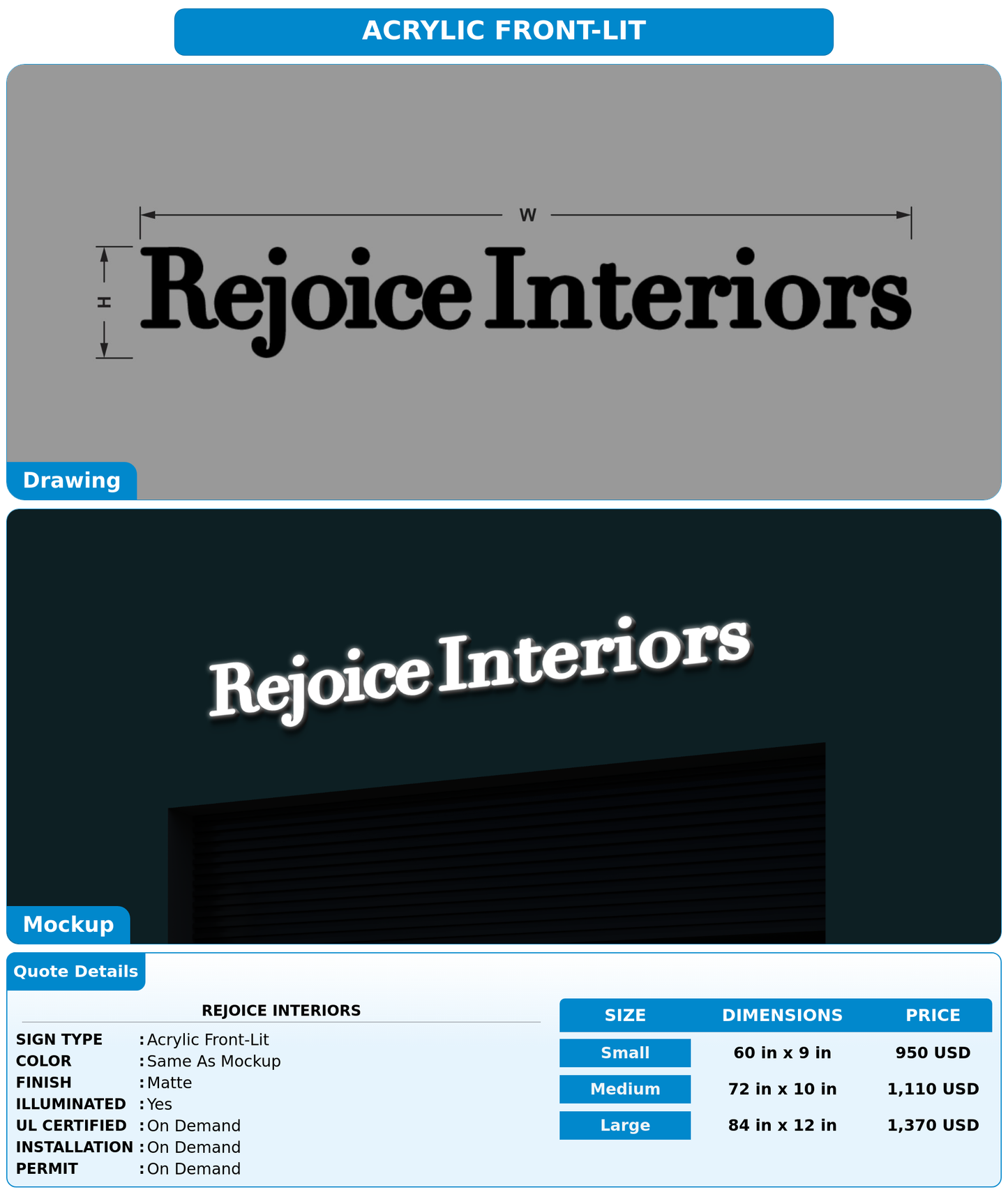 CUSTOM MOCKUP SIGN FOR Rejoice Interiors