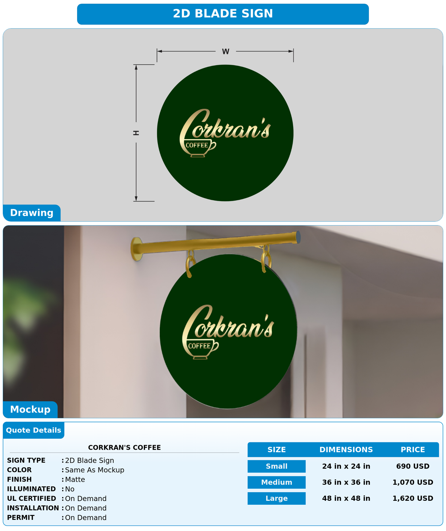 CUSTOM MOCKUP SIGN FOR Corkran's Coffee