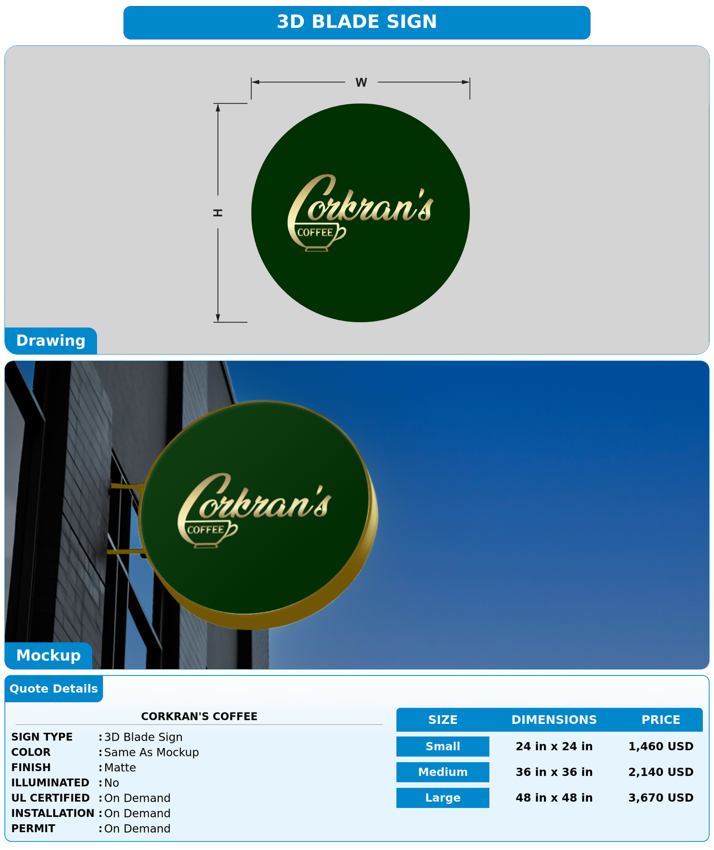 CUSTOM MOCKUP SIGN FOR Corkran's Coffee
