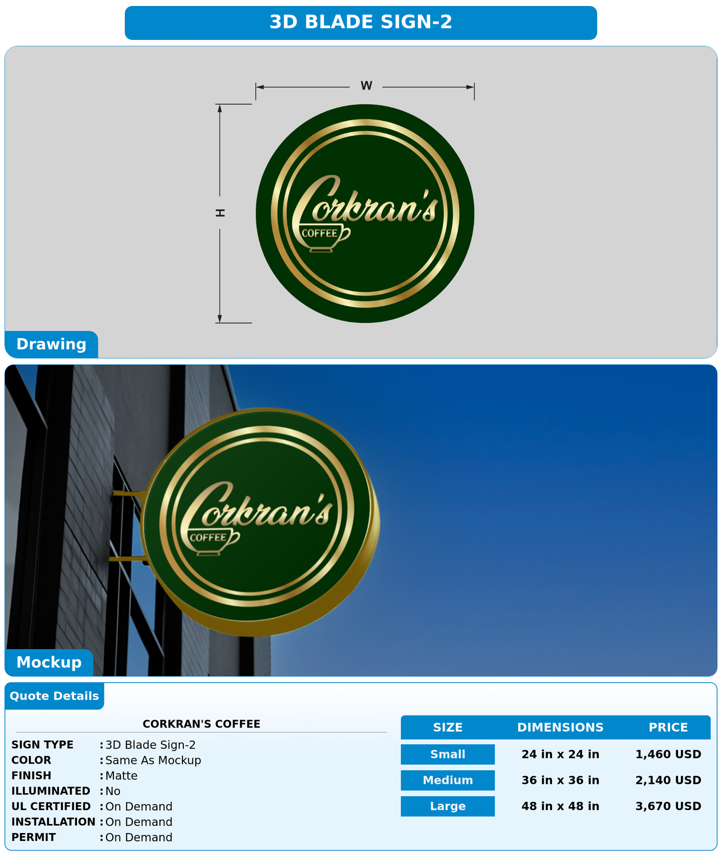 CUSTOM MOCKUP SIGN FOR Corkran's Coffee