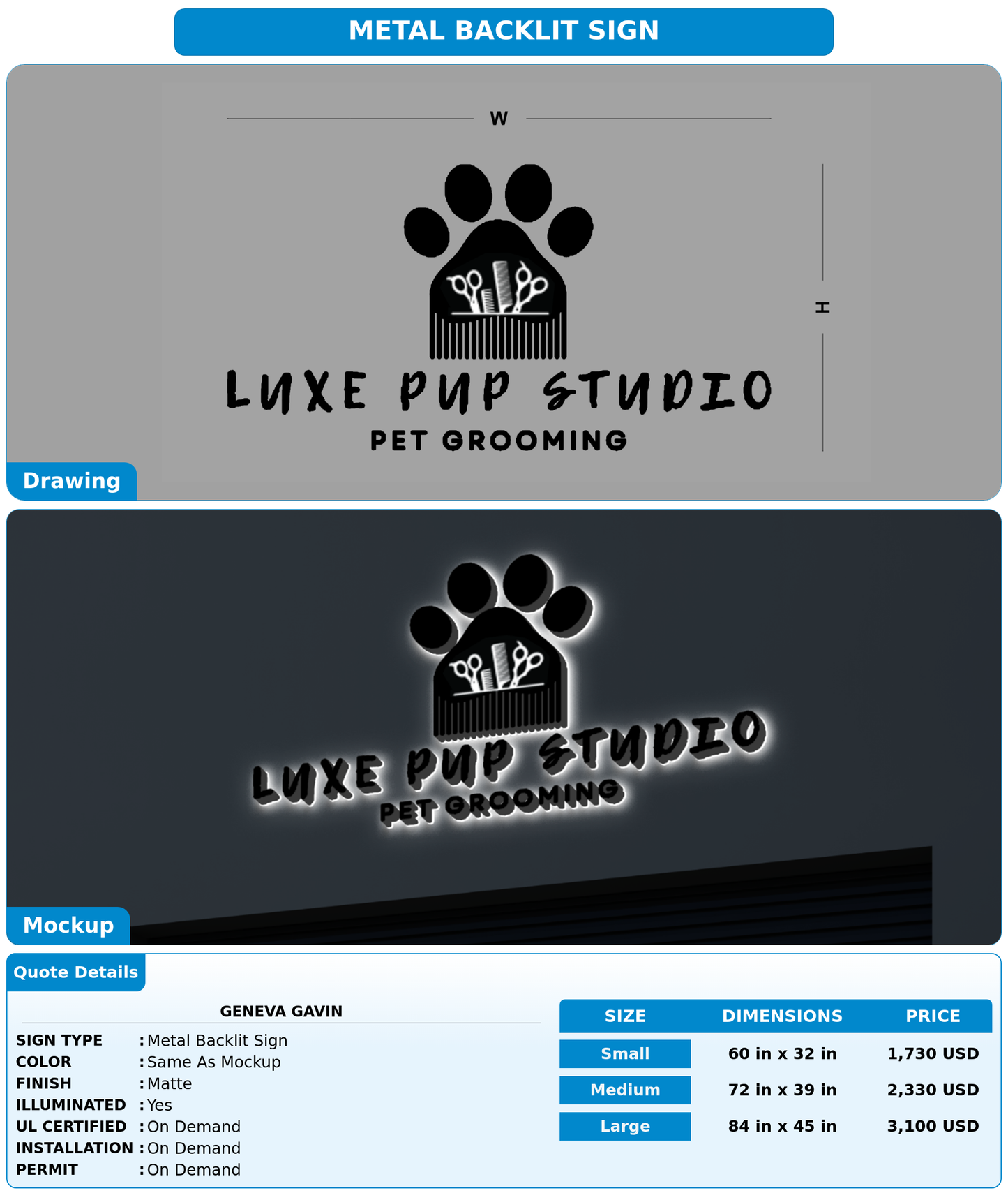 CUSTOM MOCKUP SIGN FOR Geneva Gavin