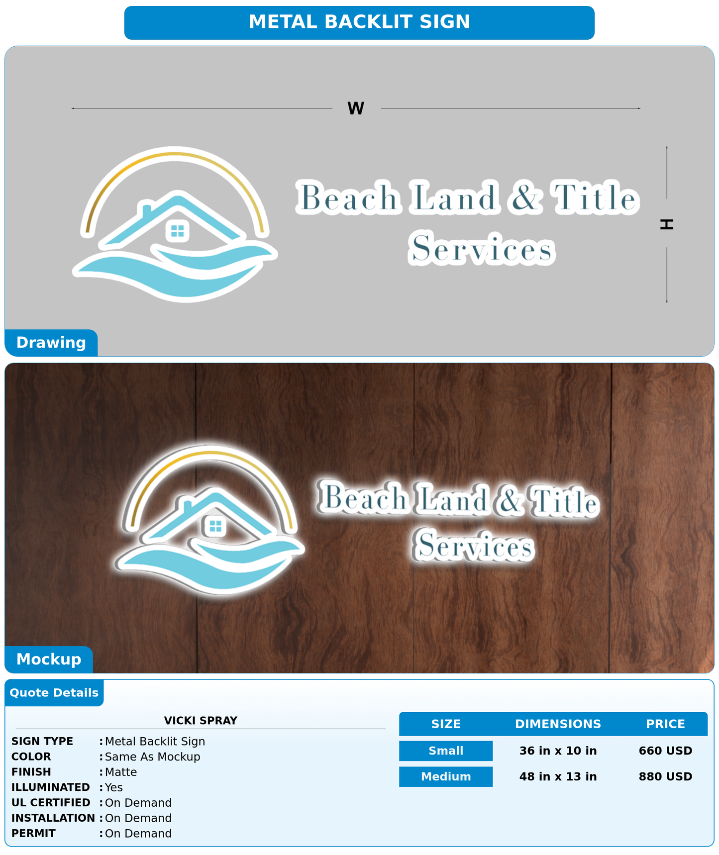 CUSTOM MOCKUP SIGN FOR Vicki Spray