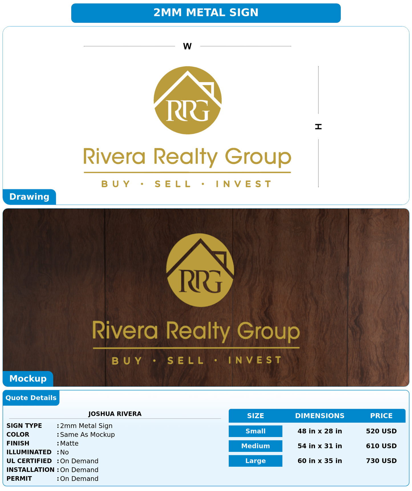 CUSTOM MOCKUP SIGN FOR Joshua Rivera