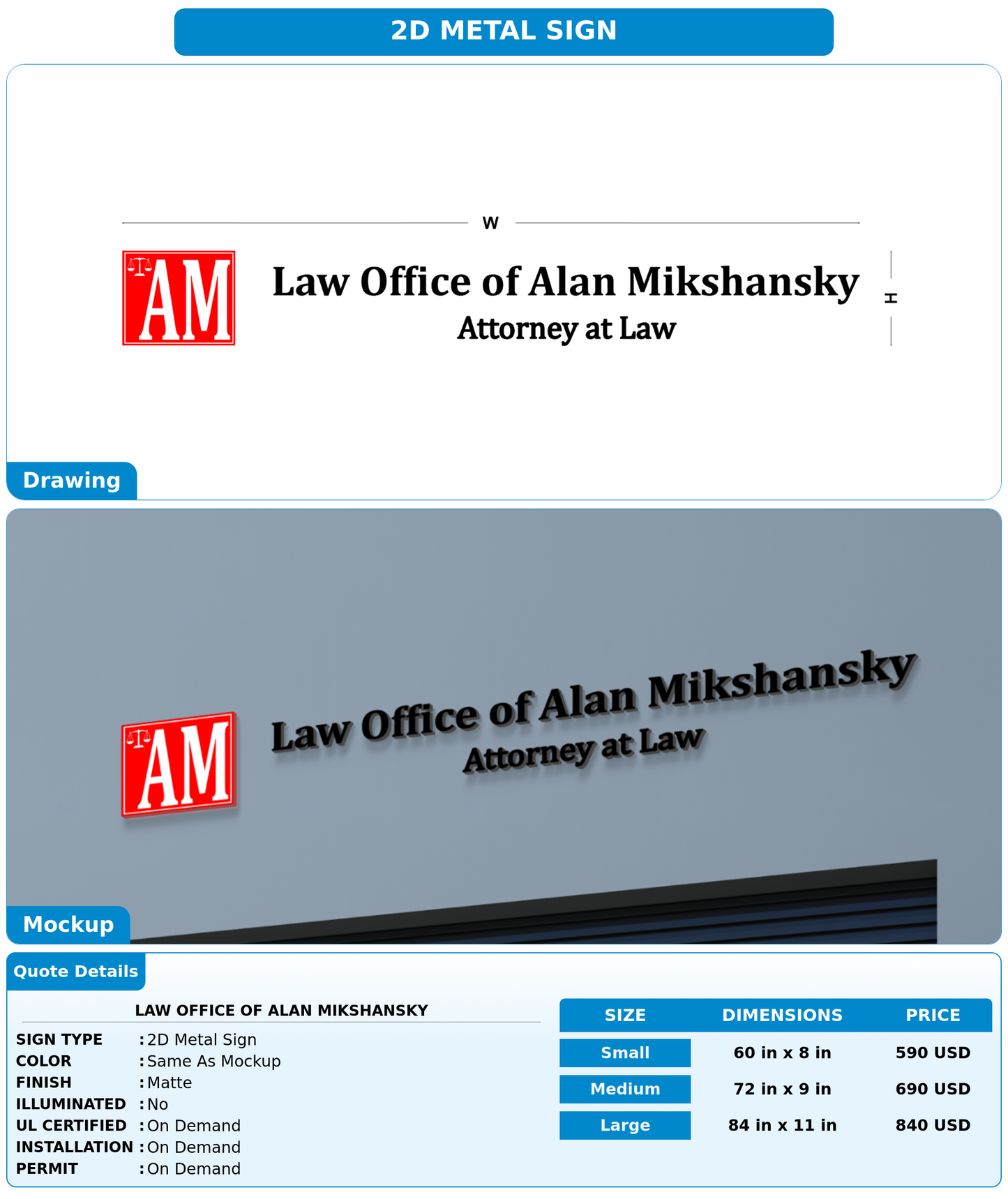 CUSTOM MOCKUP SIGN FOR Law Office of Alan Mikshansky