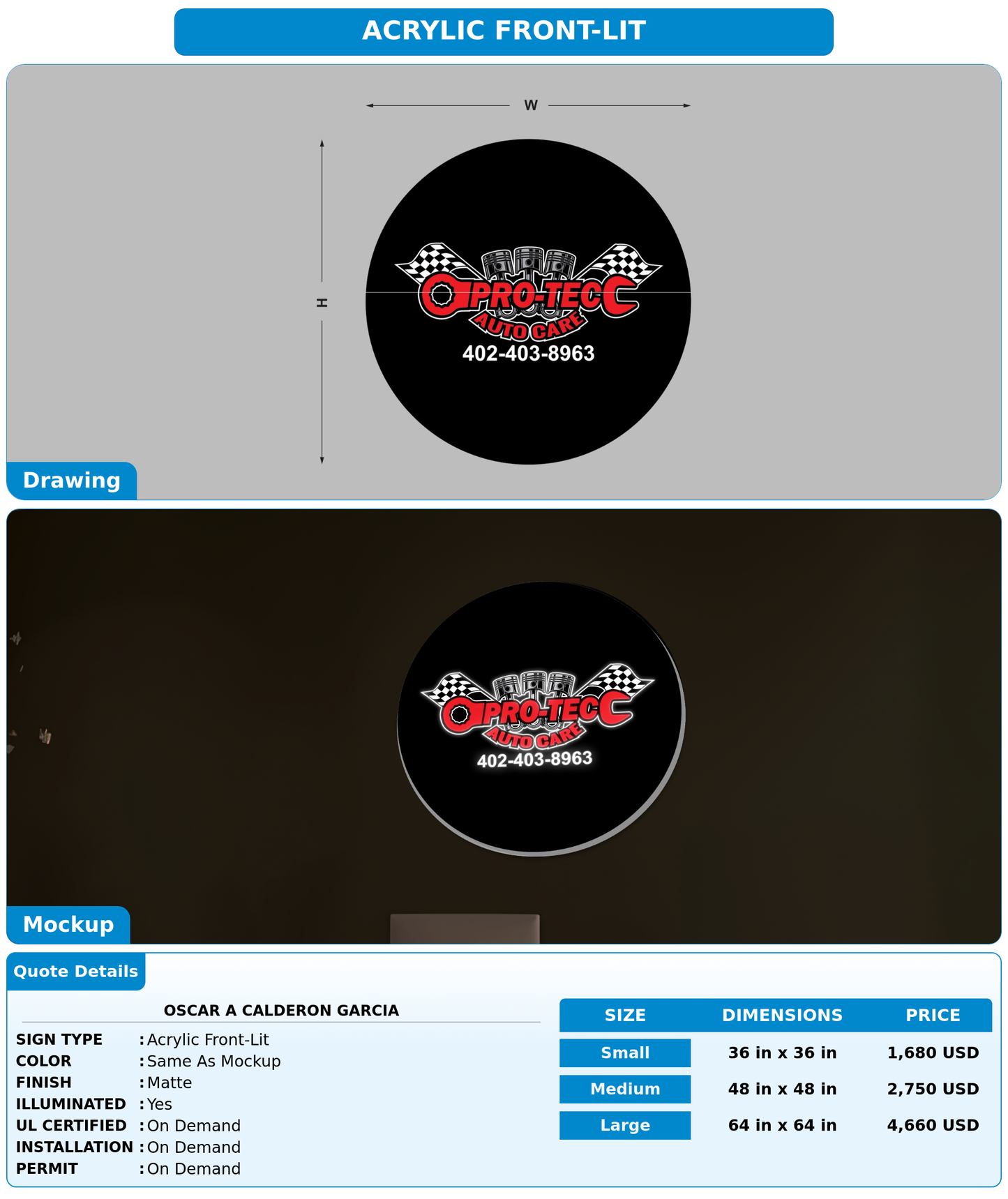CUSTOM MOCKUP SIGN FOR Oscar A Calderon Garcia