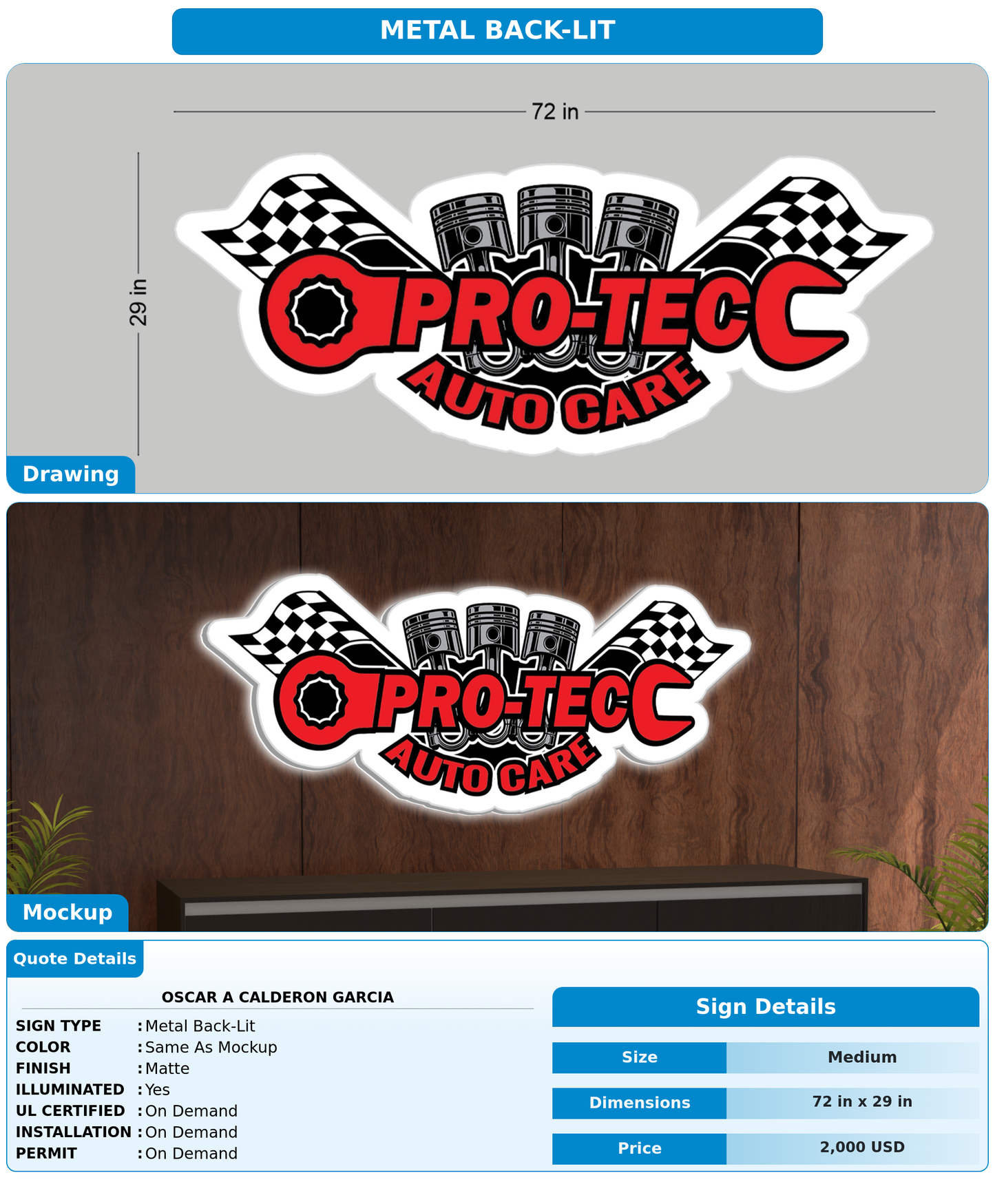 CUSTOM MOCKUP SIGN FOR Oscar A Calderon Garcia