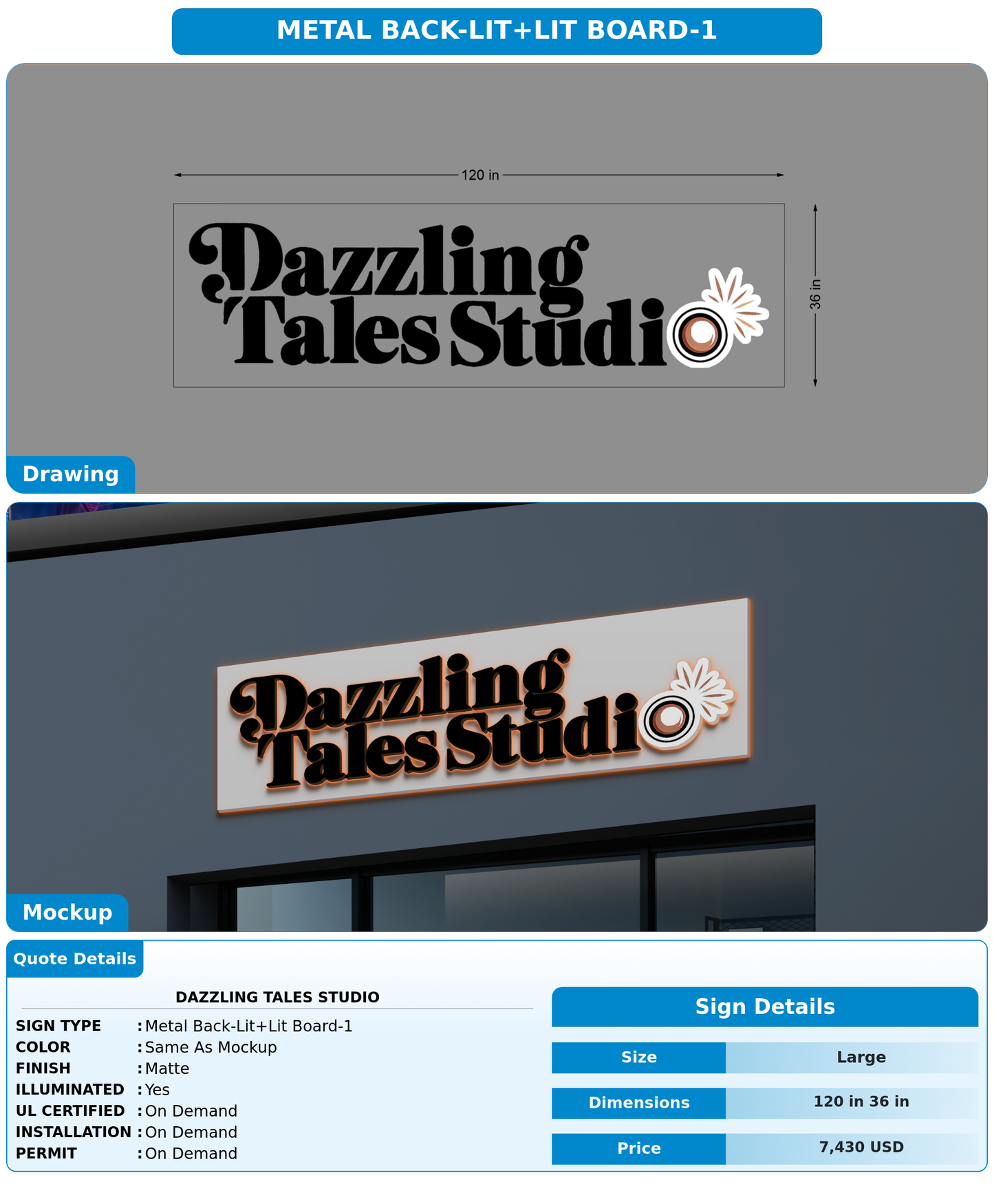 CUSTOM MOCKUP SIGN FOR Dazzling Tales Studio