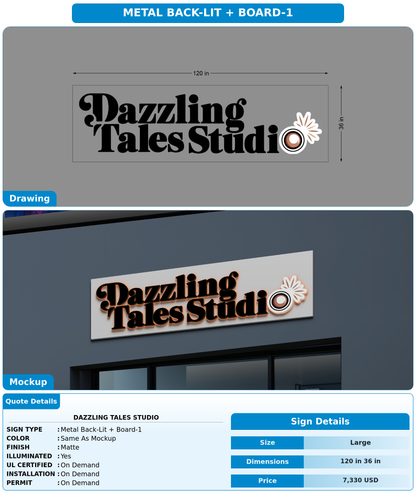 CUSTOM MOCKUP SIGN FOR Dazzling Tales Studio