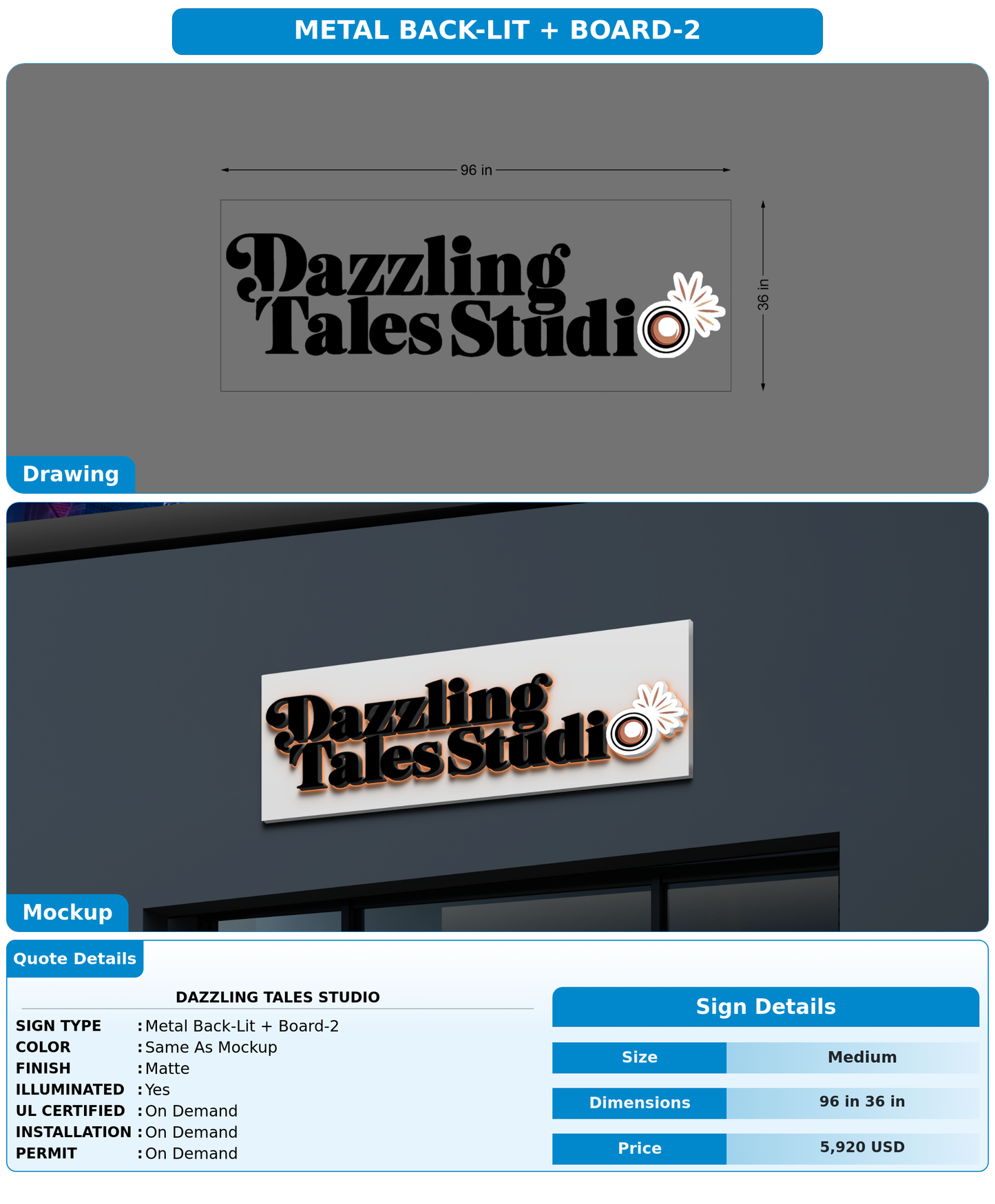 CUSTOM MOCKUP SIGN FOR Dazzling Tales Studio