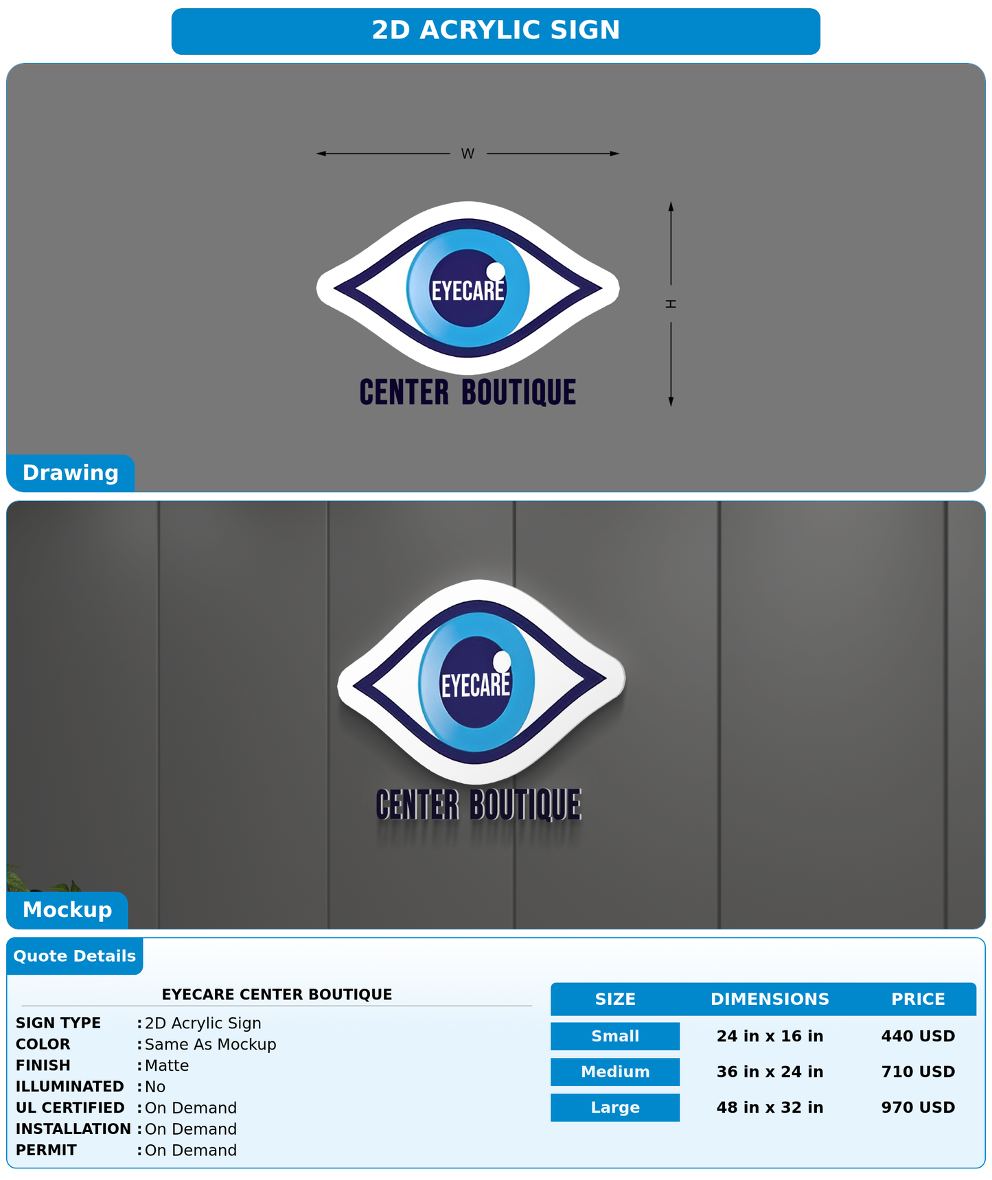 CUSTOM MOCKUP SIGN FOR EYECARE CENTER BOUTIQUE