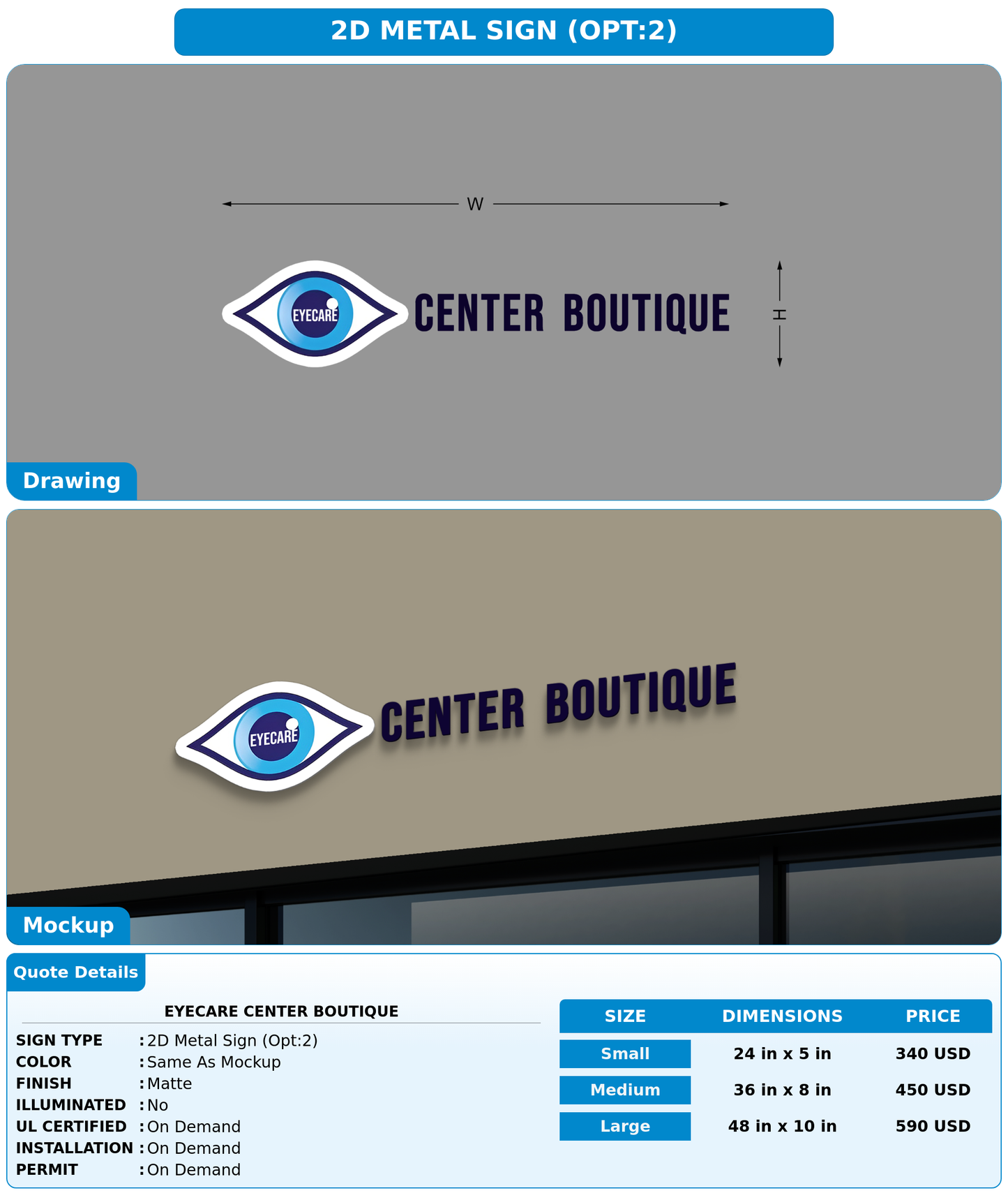 CUSTOM MOCKUP SIGN FOR EYECARE CENTER BOUTIQUE