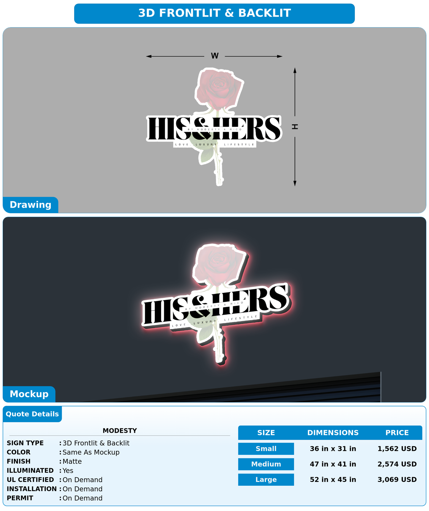 CUSTOM MOCKUP SIGN FOR Modesty