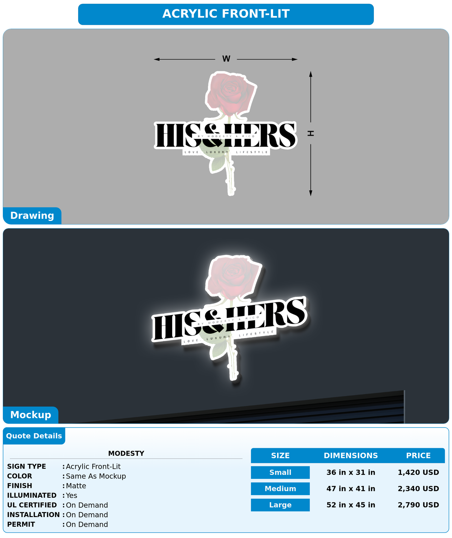 CUSTOM MOCKUP SIGN FOR Modesty