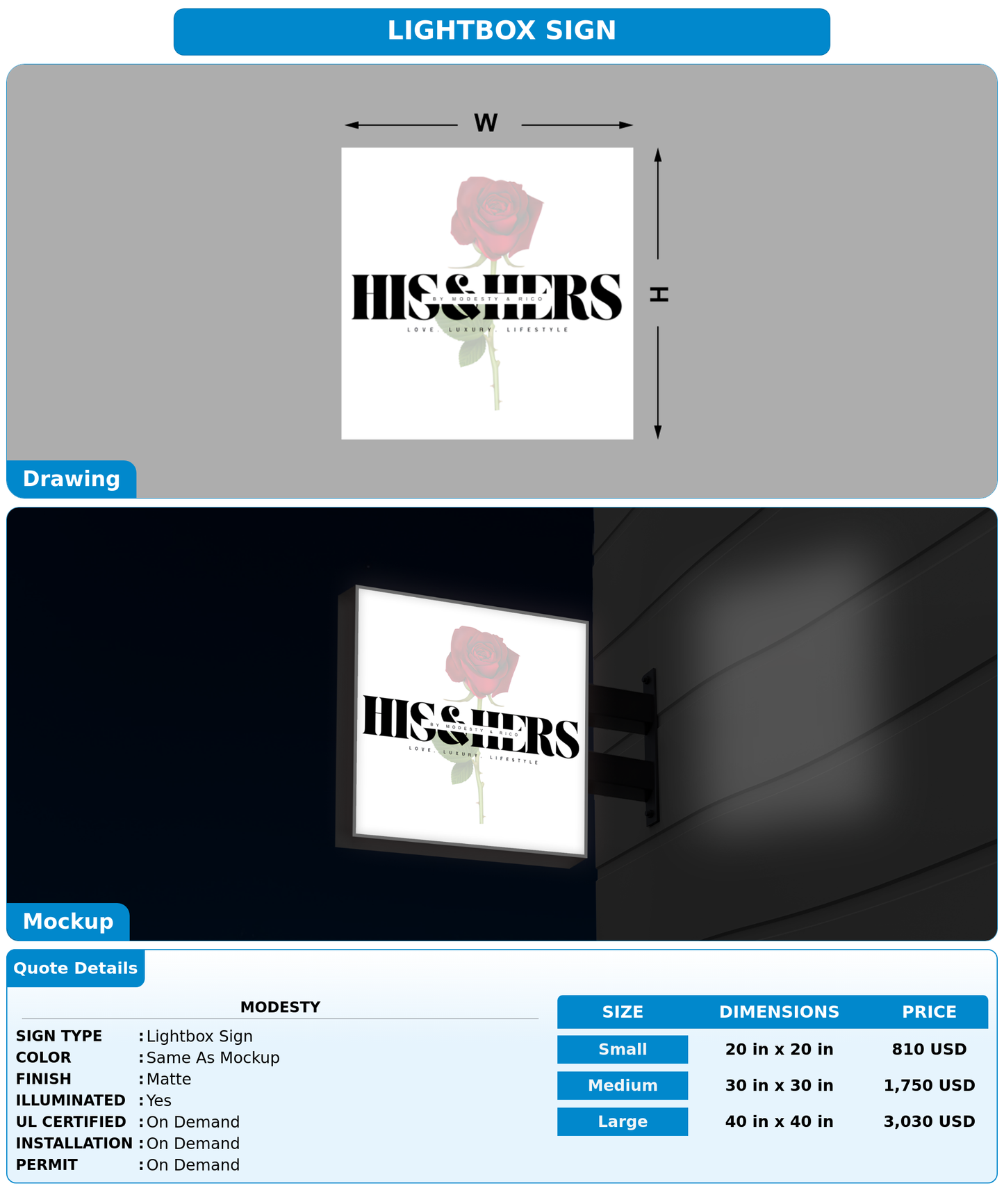 CUSTOM MOCKUP SIGN FOR Modesty