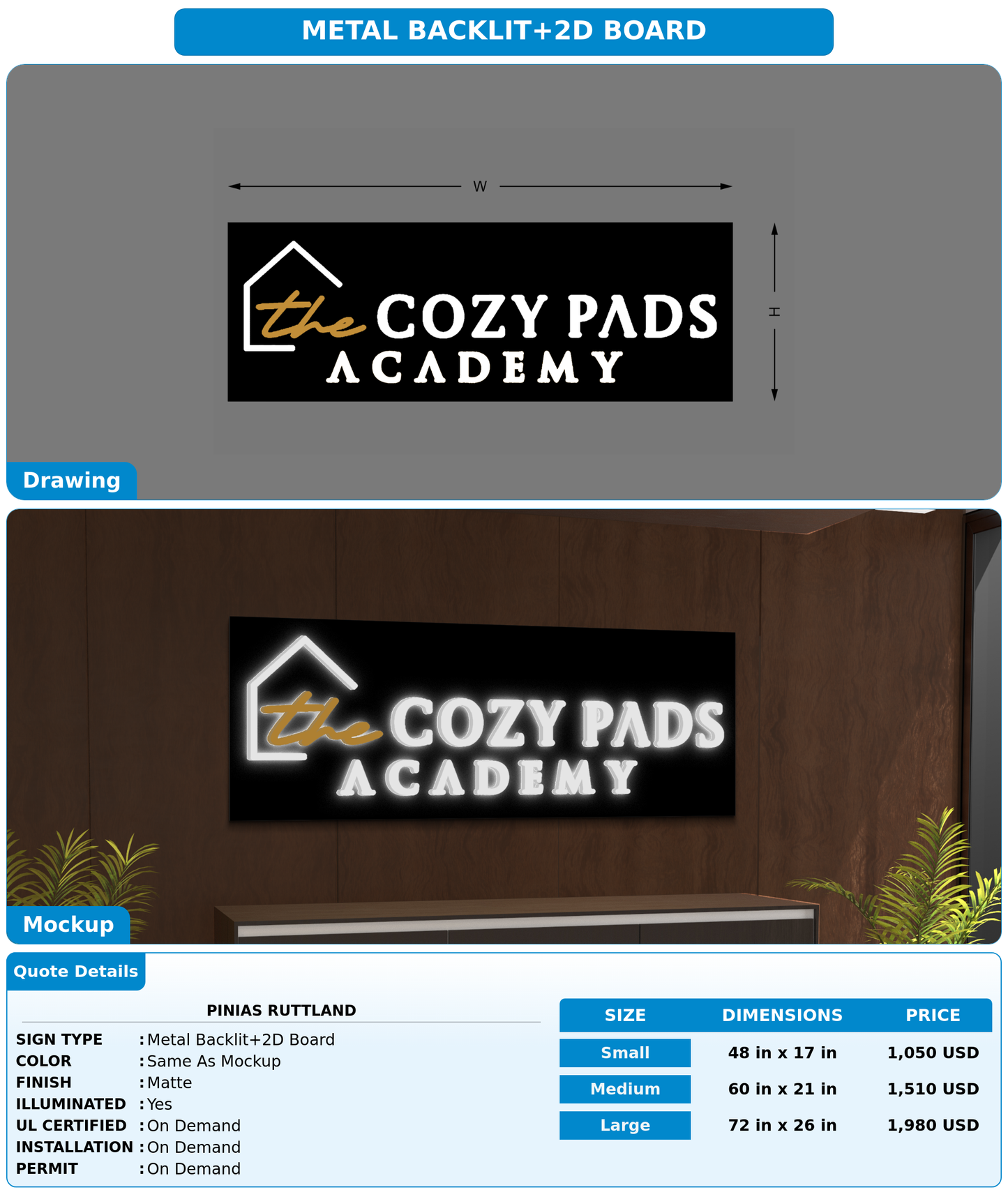 CUSTOM MOCKUP SIGN FOR Pinias Ruttland